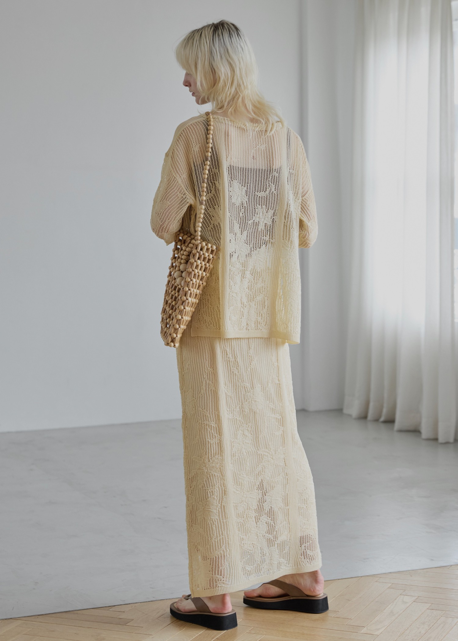 gradation flower mesh flare knit SK