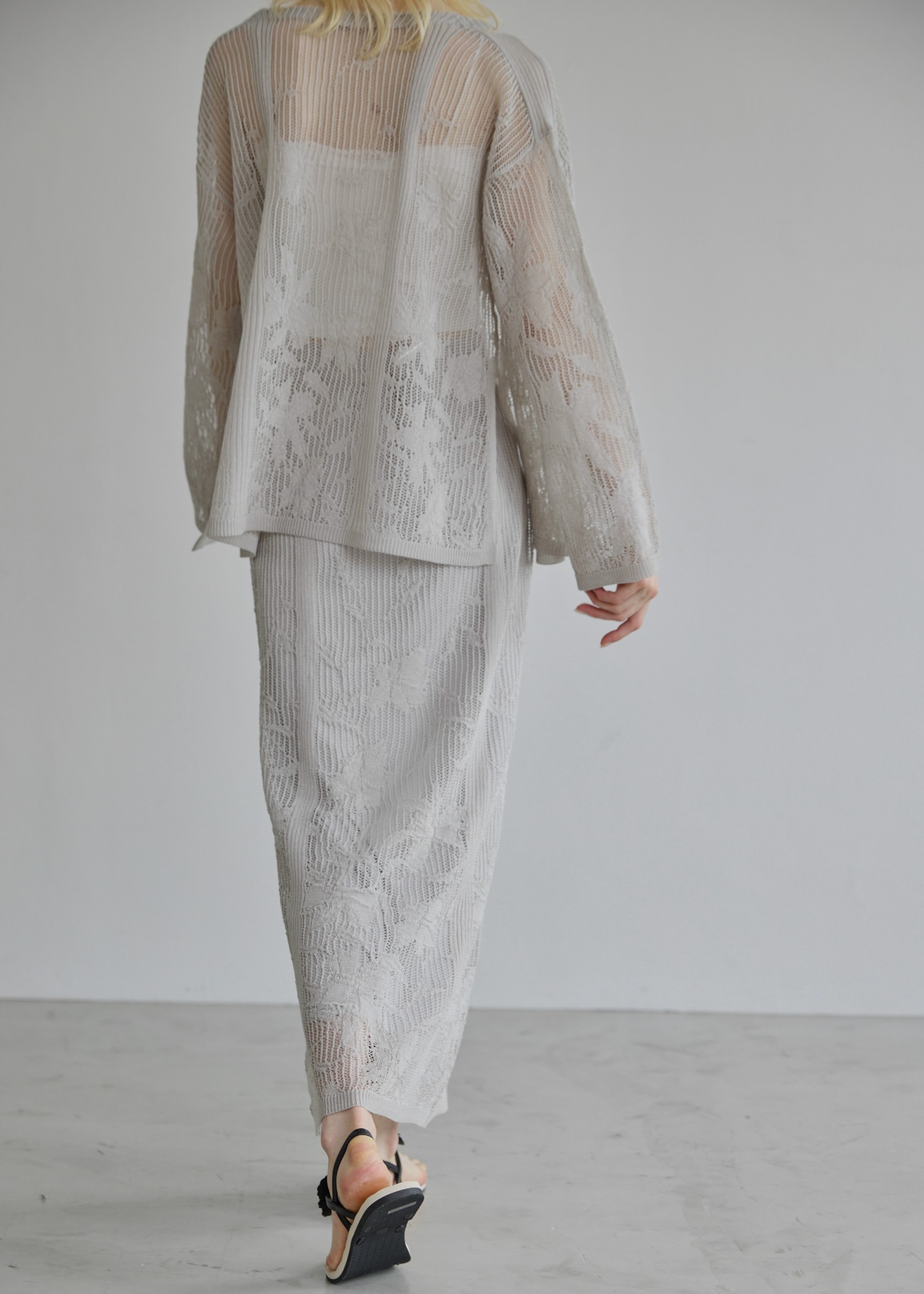 gradation flower mesh flare knit SK