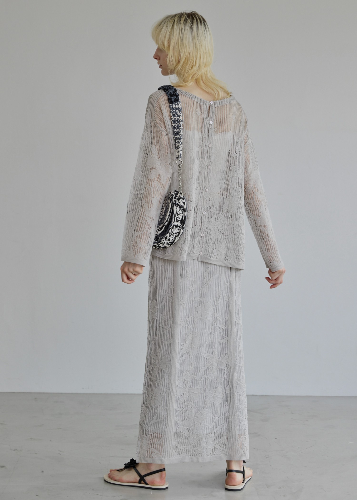 gradation flower mesh flare knit SK