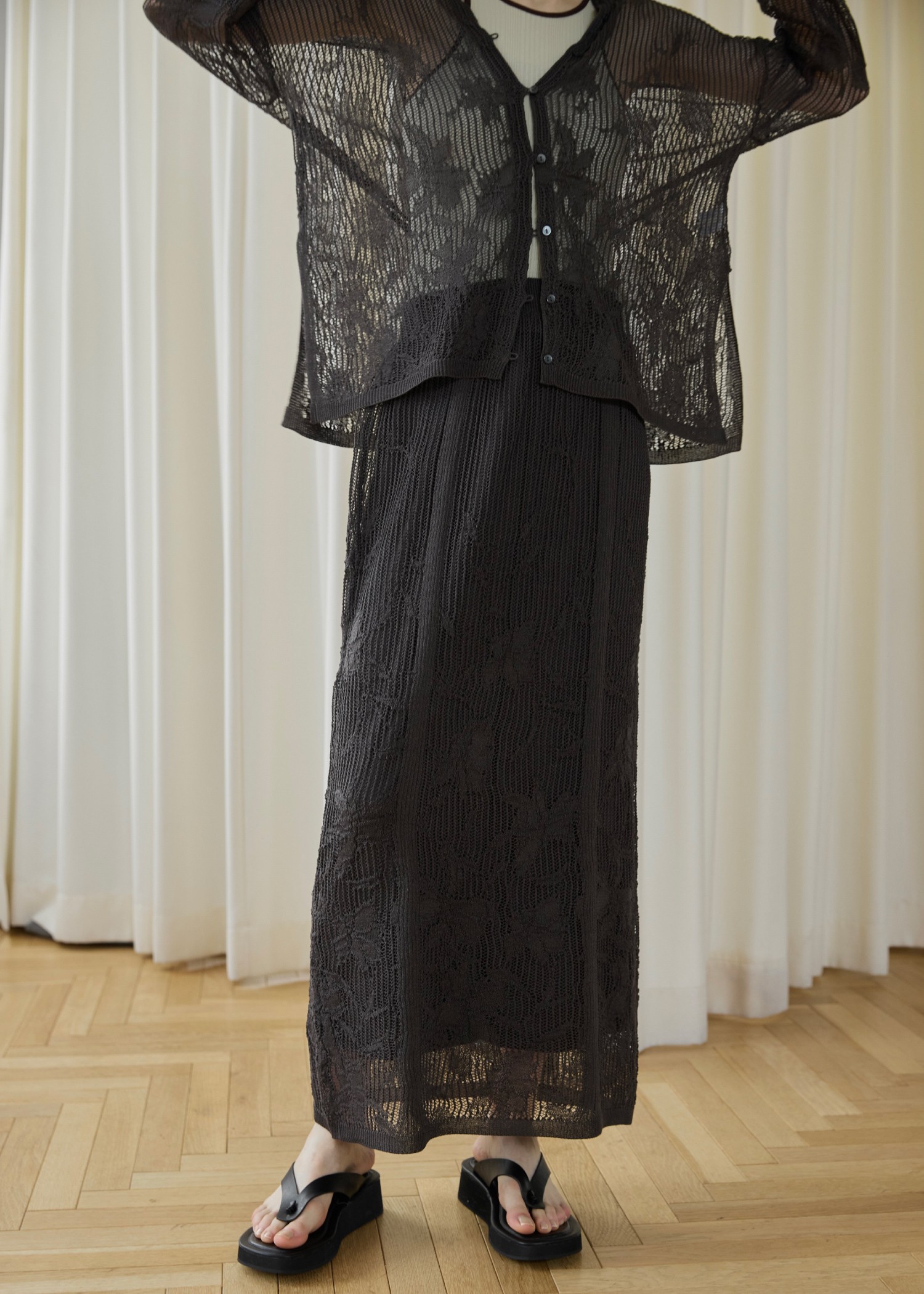 gradation flower mesh flare knit SK