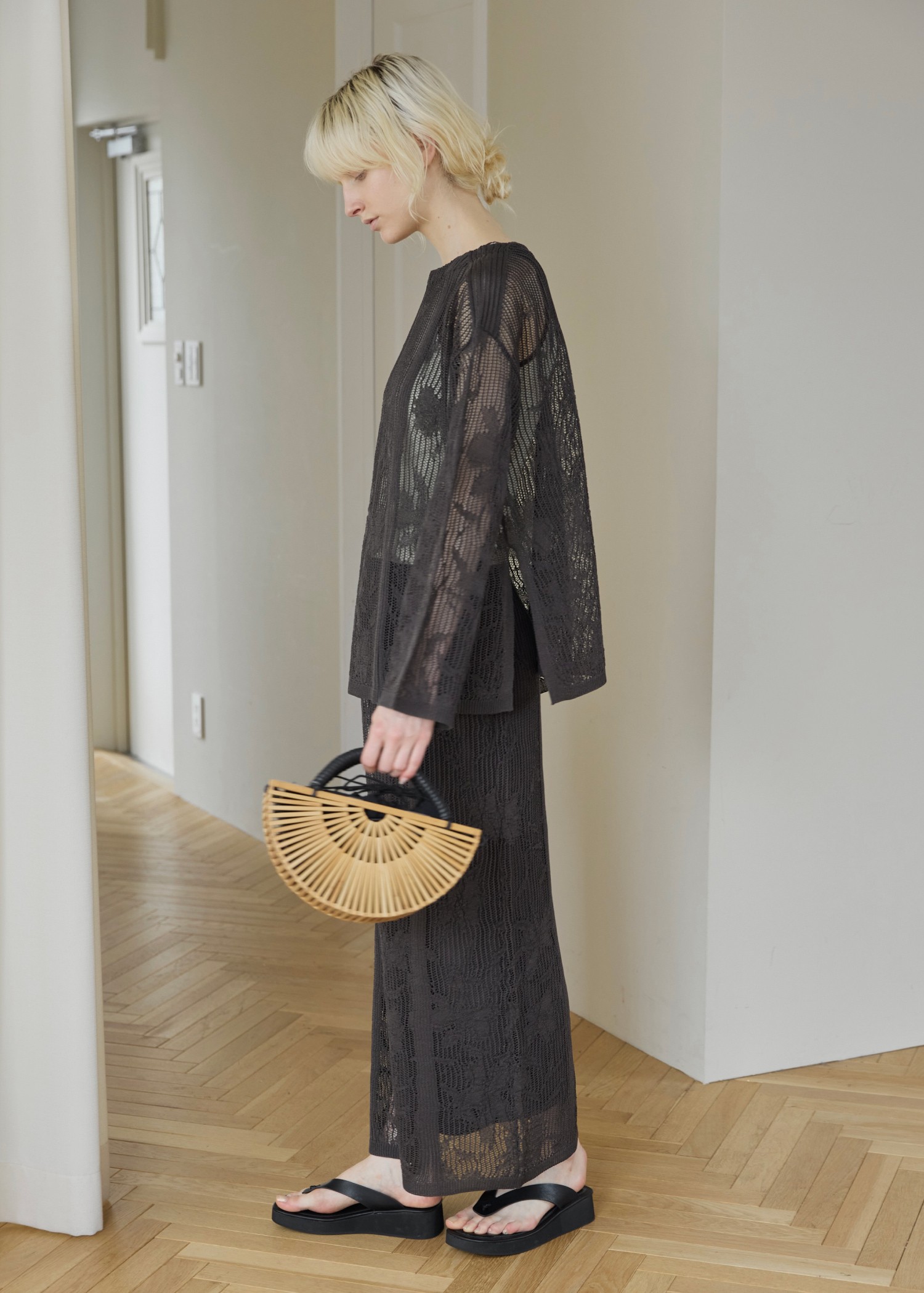 gradation flower mesh flare knit SK