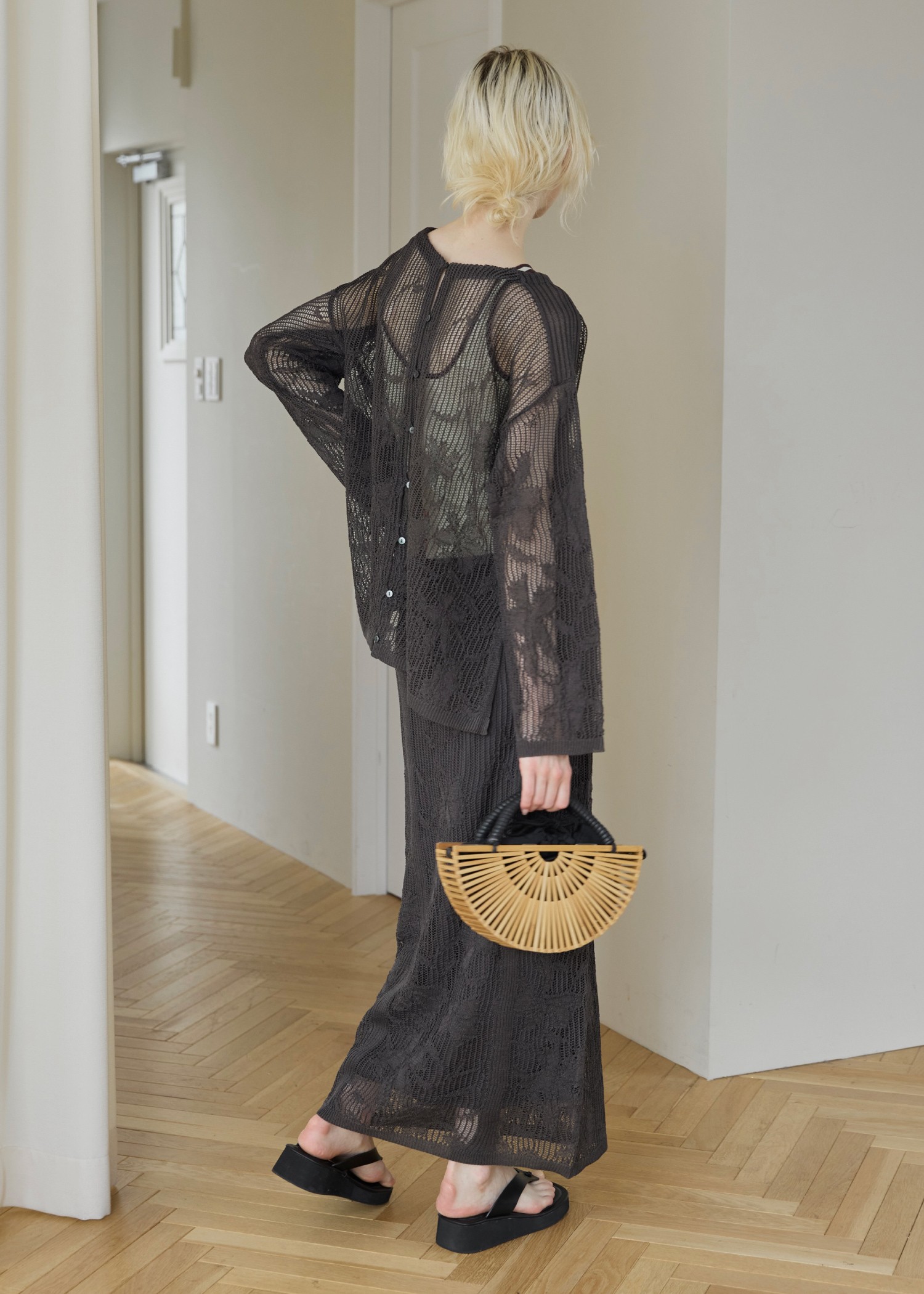 gradation flower mesh flare knit SK