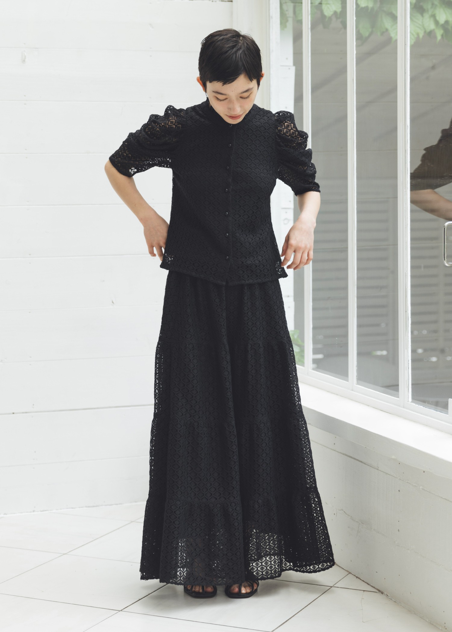 tiered lace gather skirt