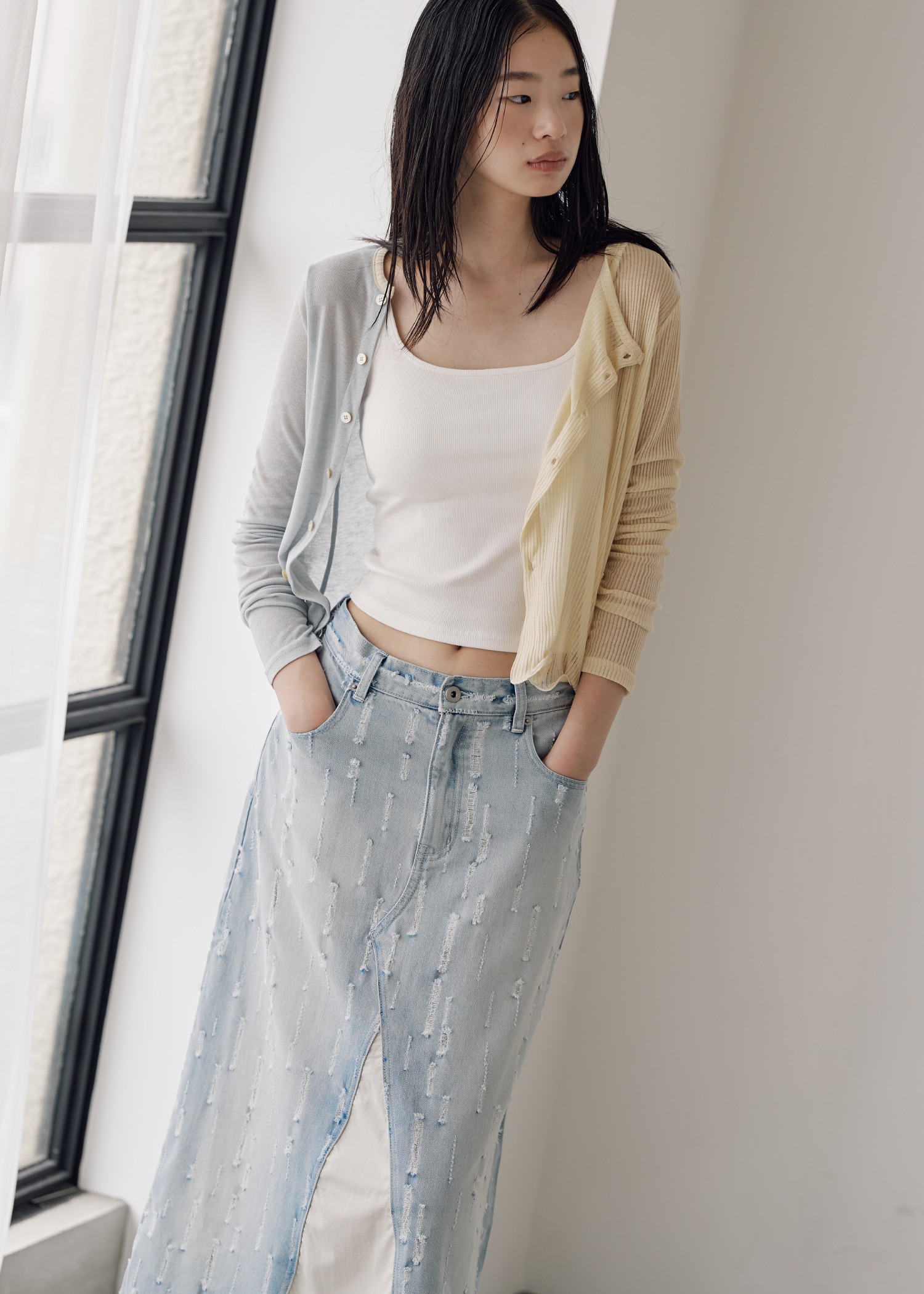 placement design cut denim SK