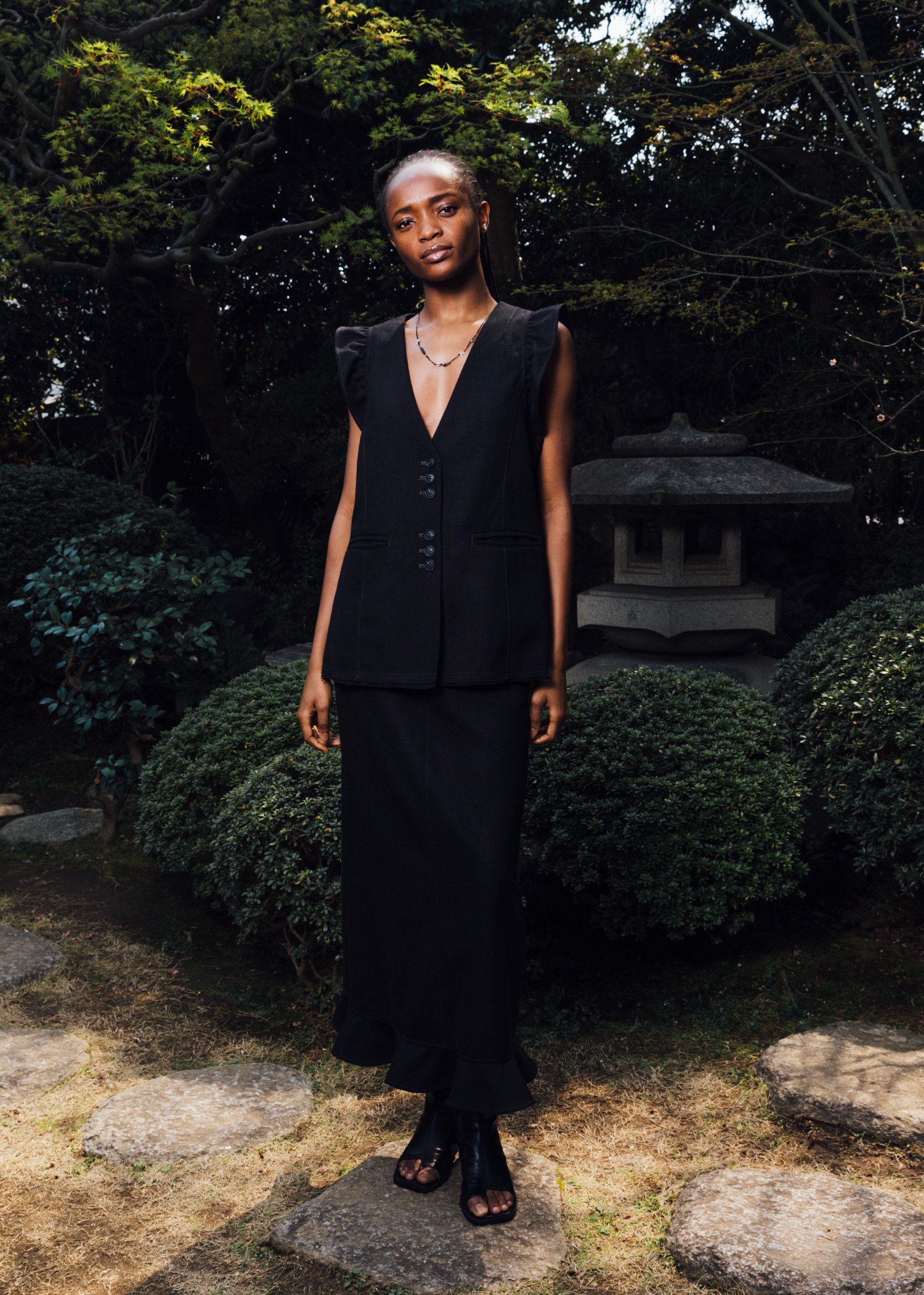 no collar frill sleeve nep gilet