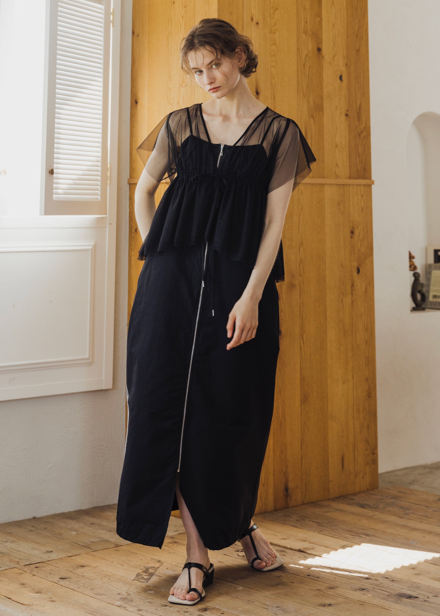 frill sleeve peplum tulle tops