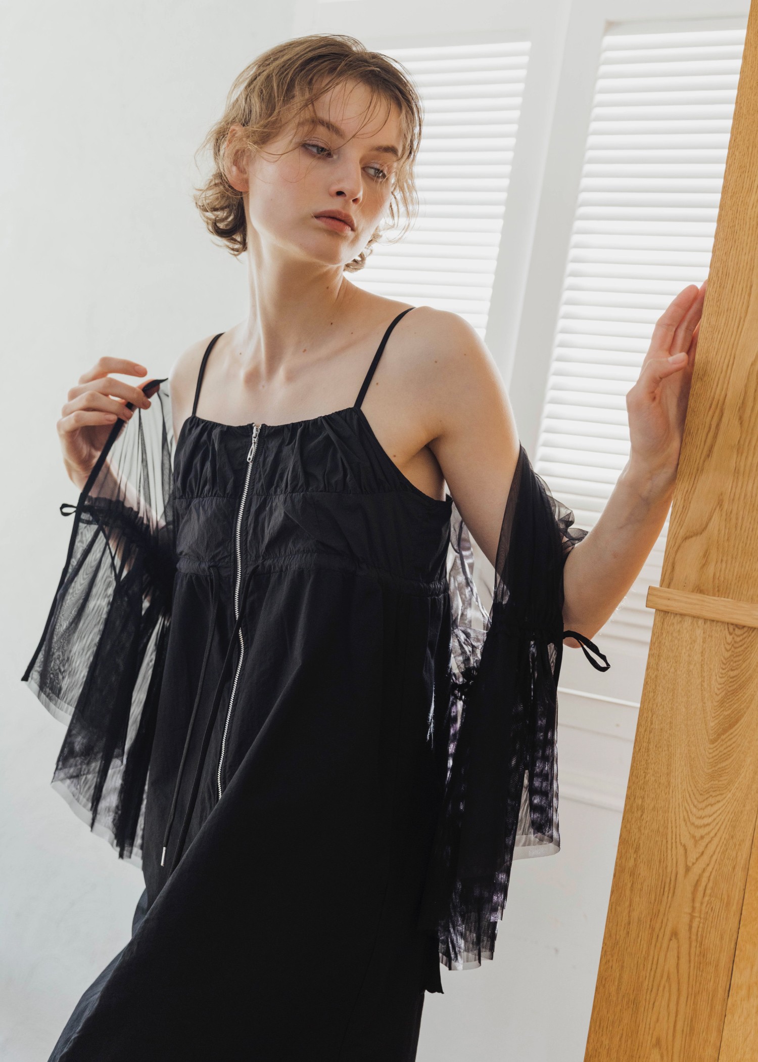 frill sleeve peplum tulle tops