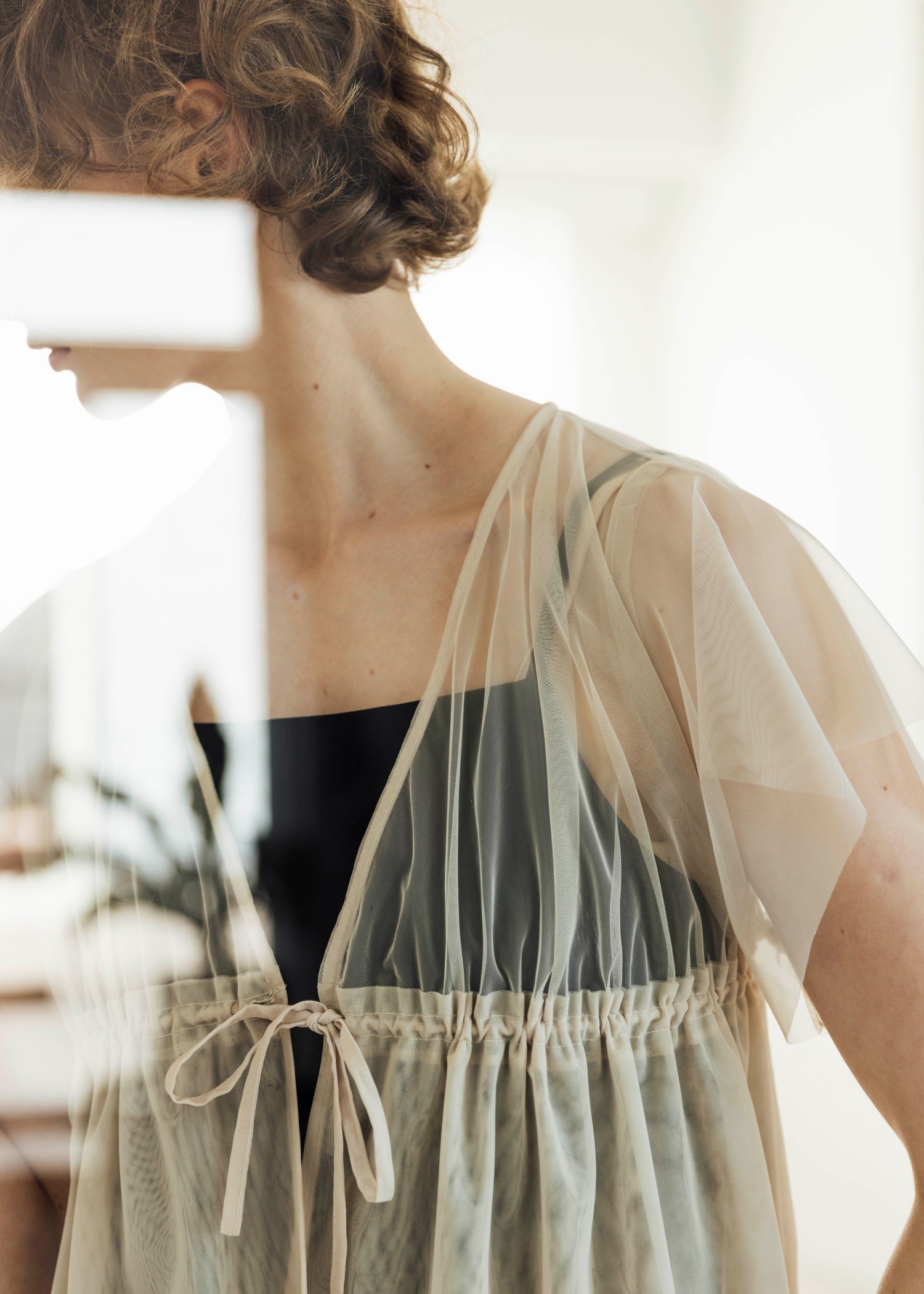 frill sleeve peplum tulle tops