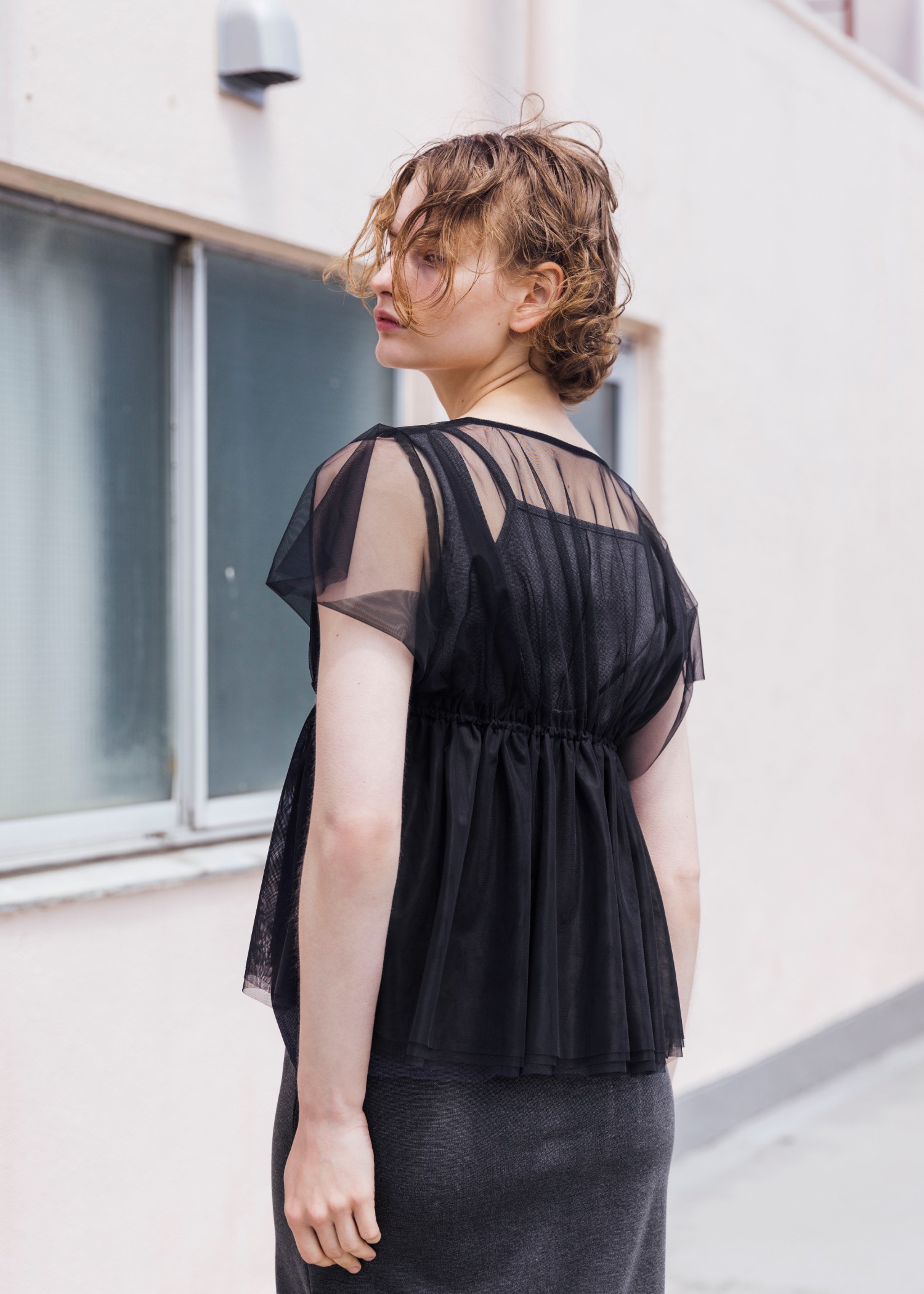 frill sleeve peplum tulle tops