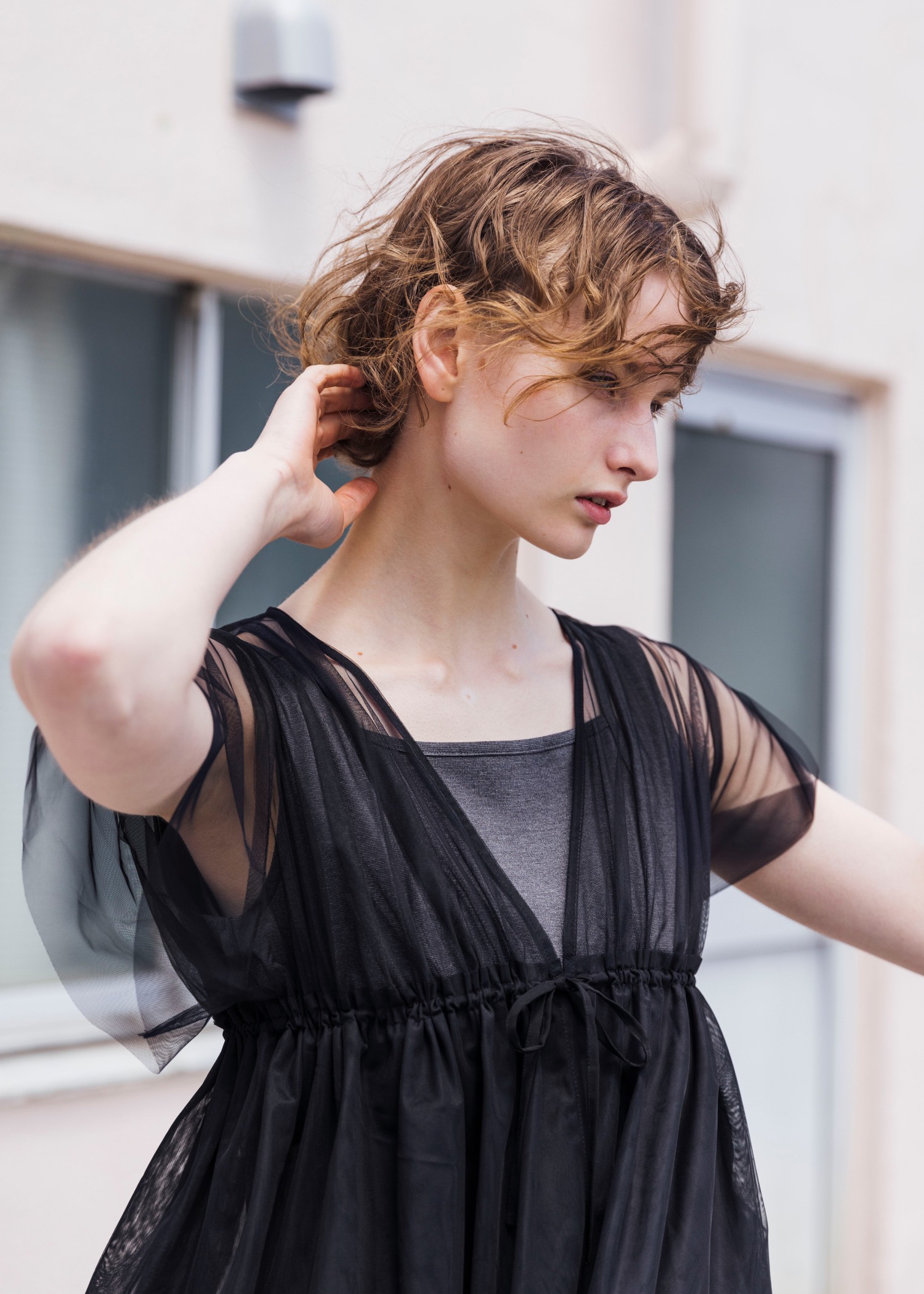 frill sleeve peplum tulle tops