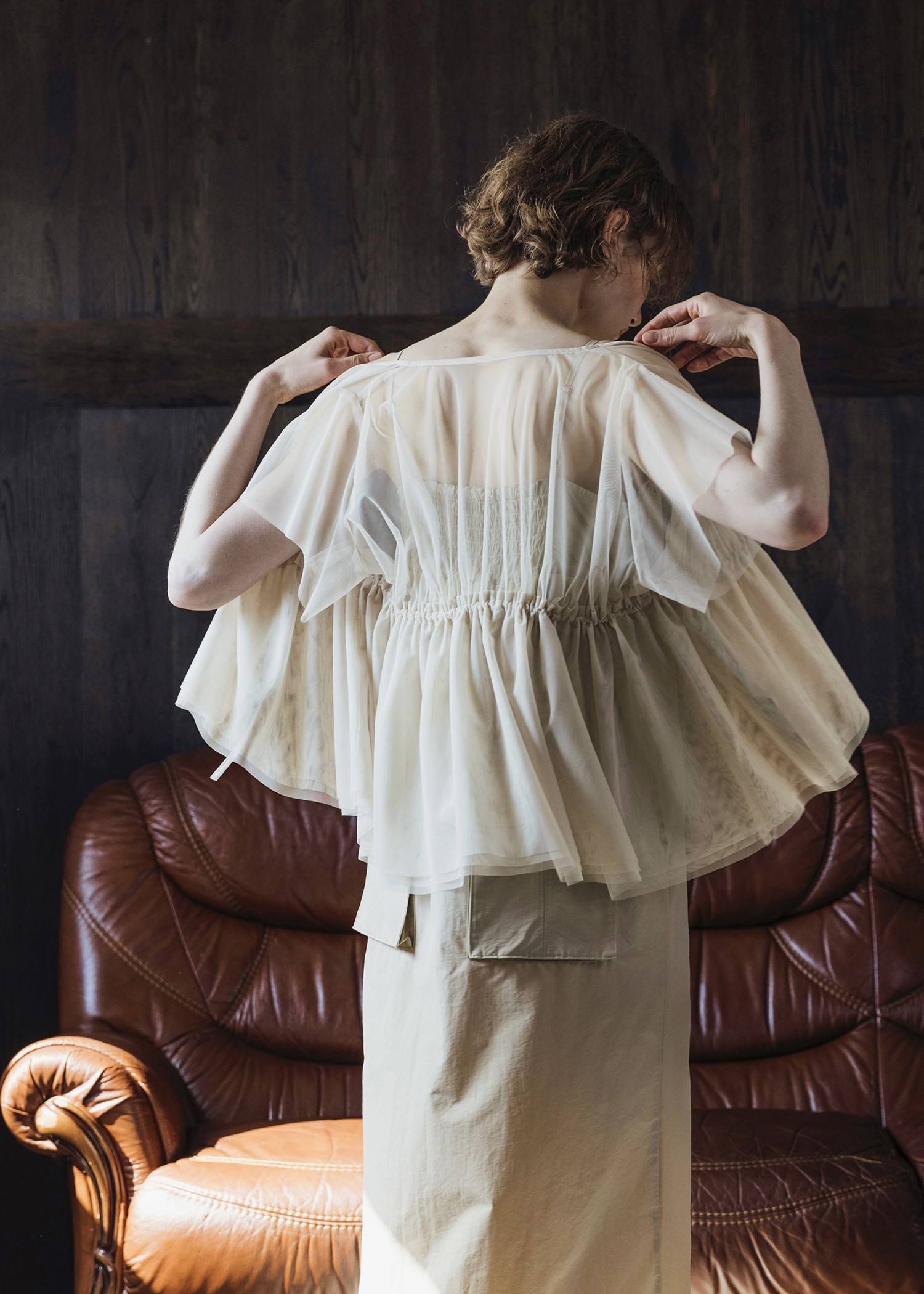 frill sleeve peplum tulle tops