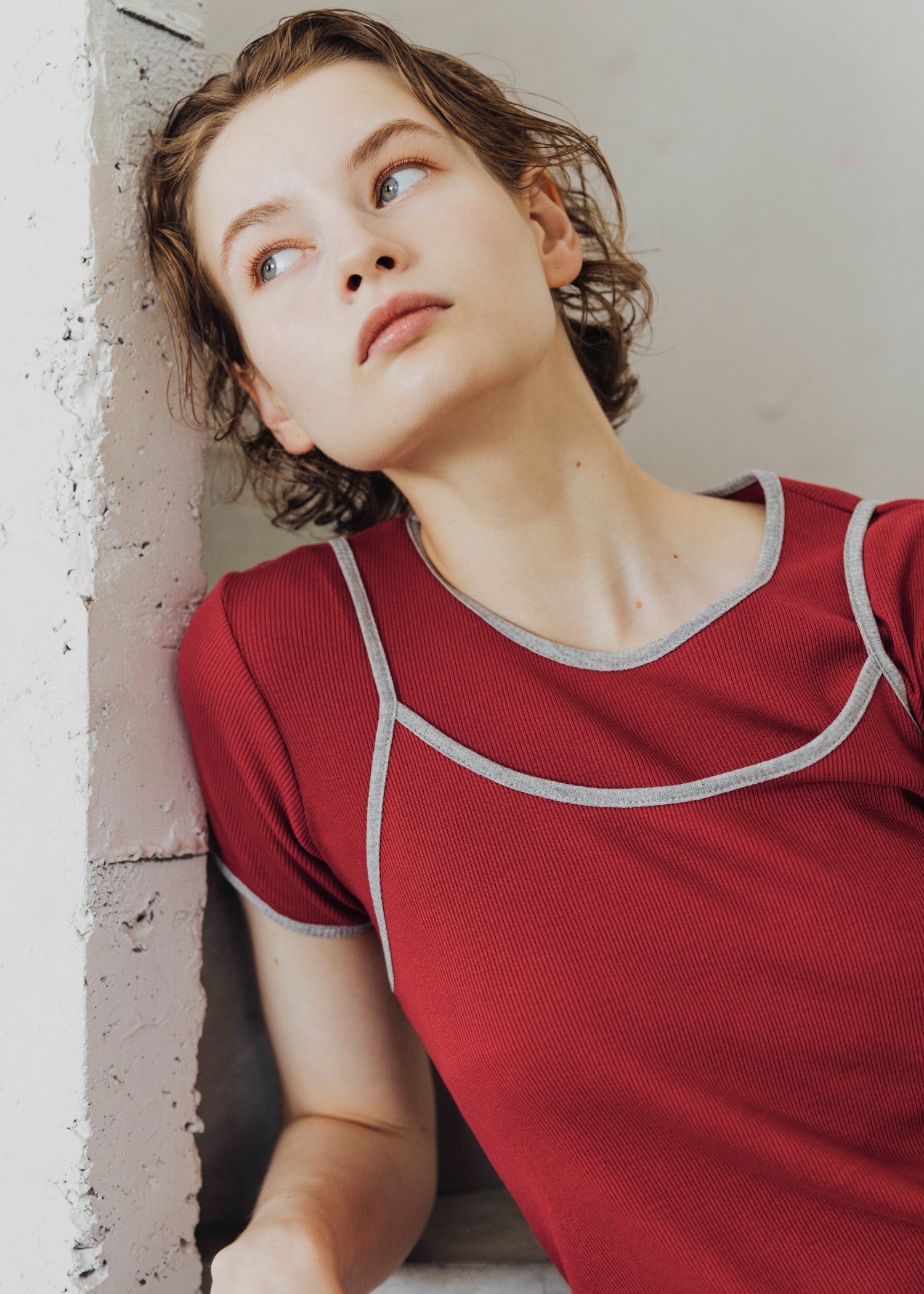 color schem cami & T-shirt set rib tops