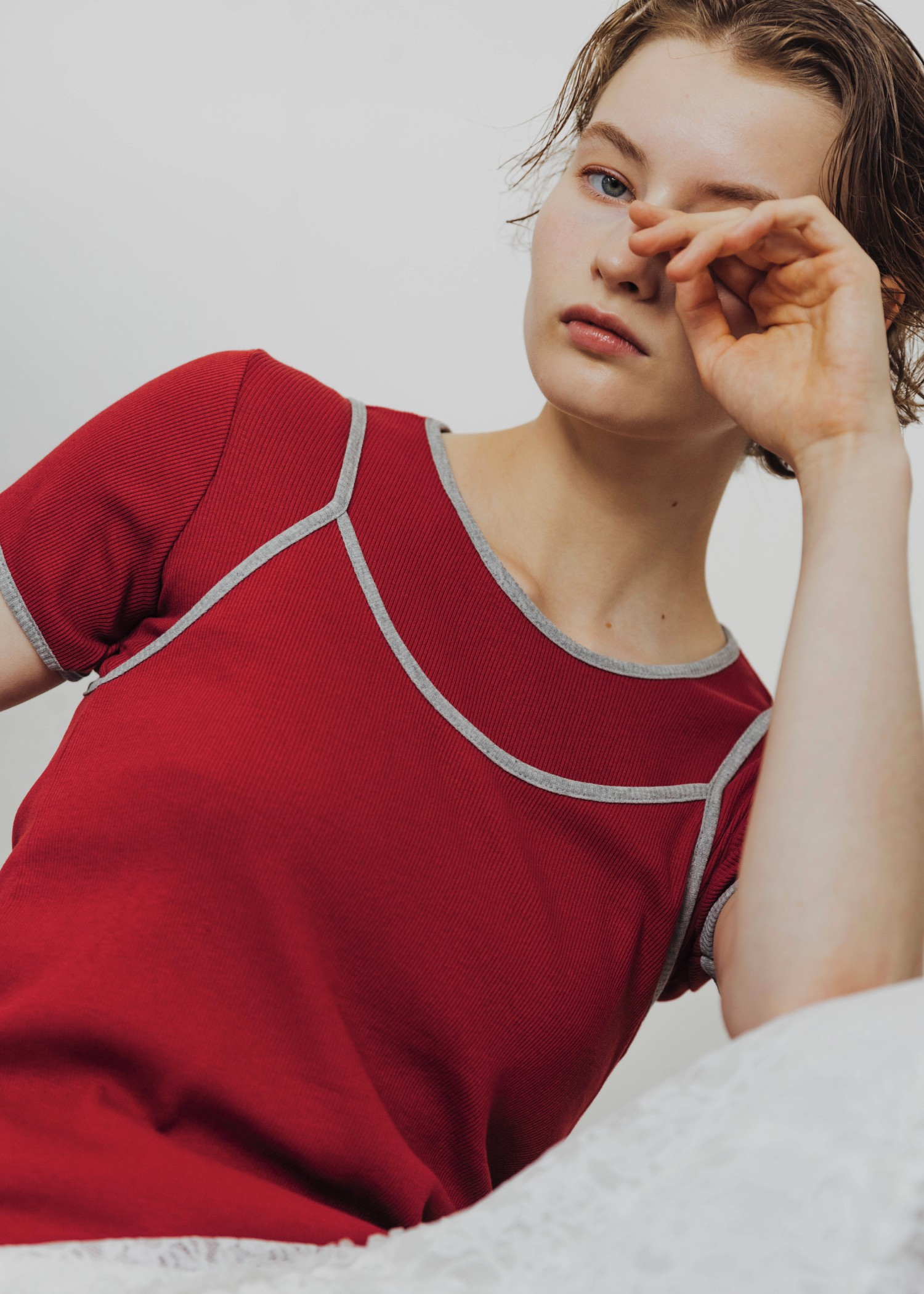 color schem cami & T-shirt set rib tops