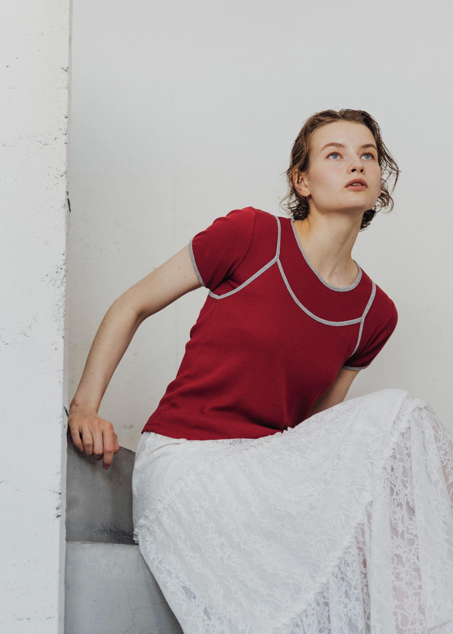 color schem cami & T-shirt set rib tops