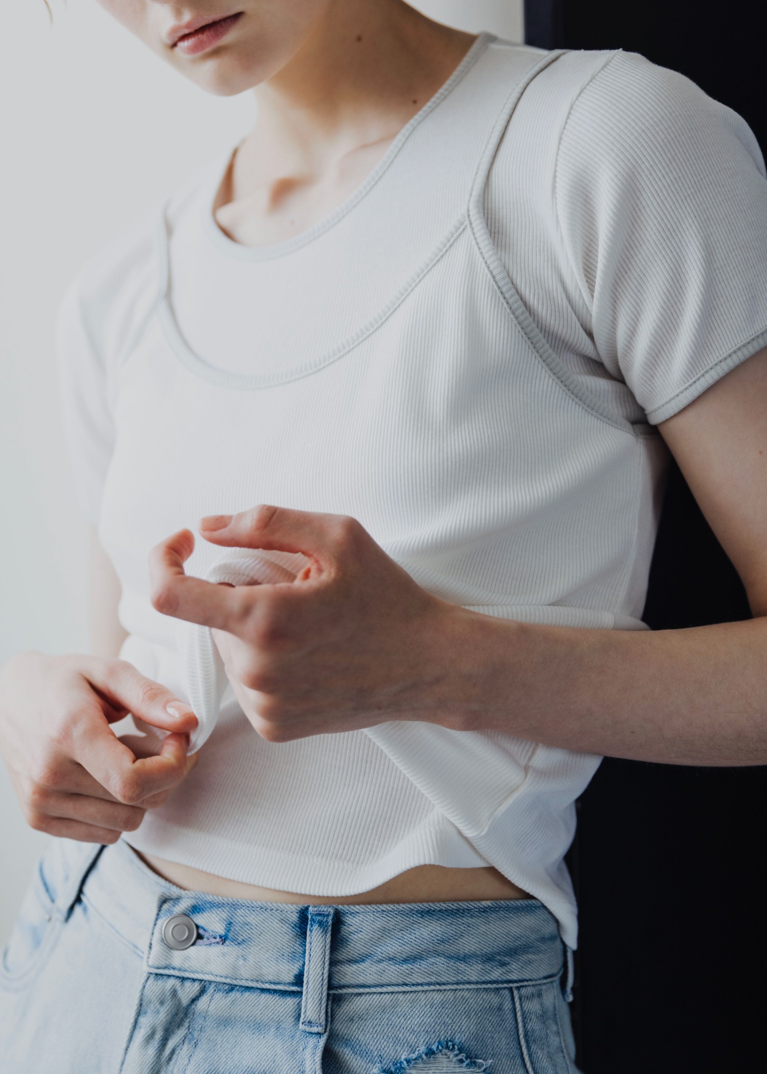 color schem cami & T-shirt set rib tops