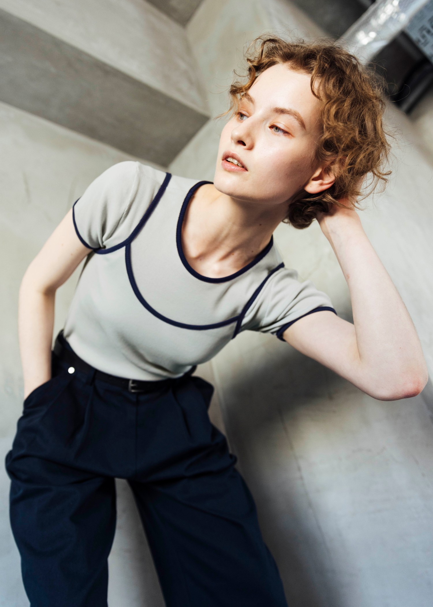 color schem cami & T-shirt set rib tops