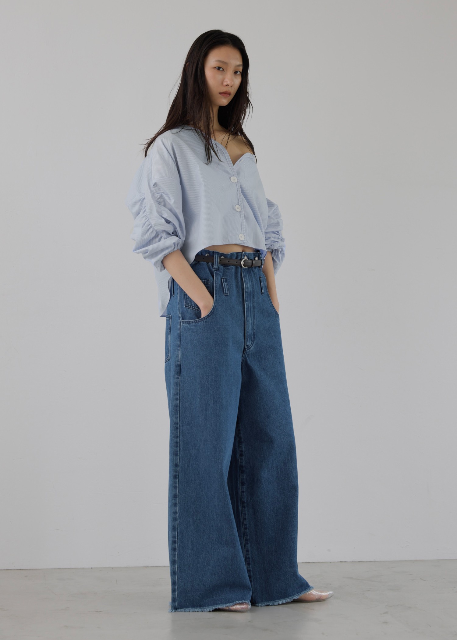 volume gather sleeve v neck BL