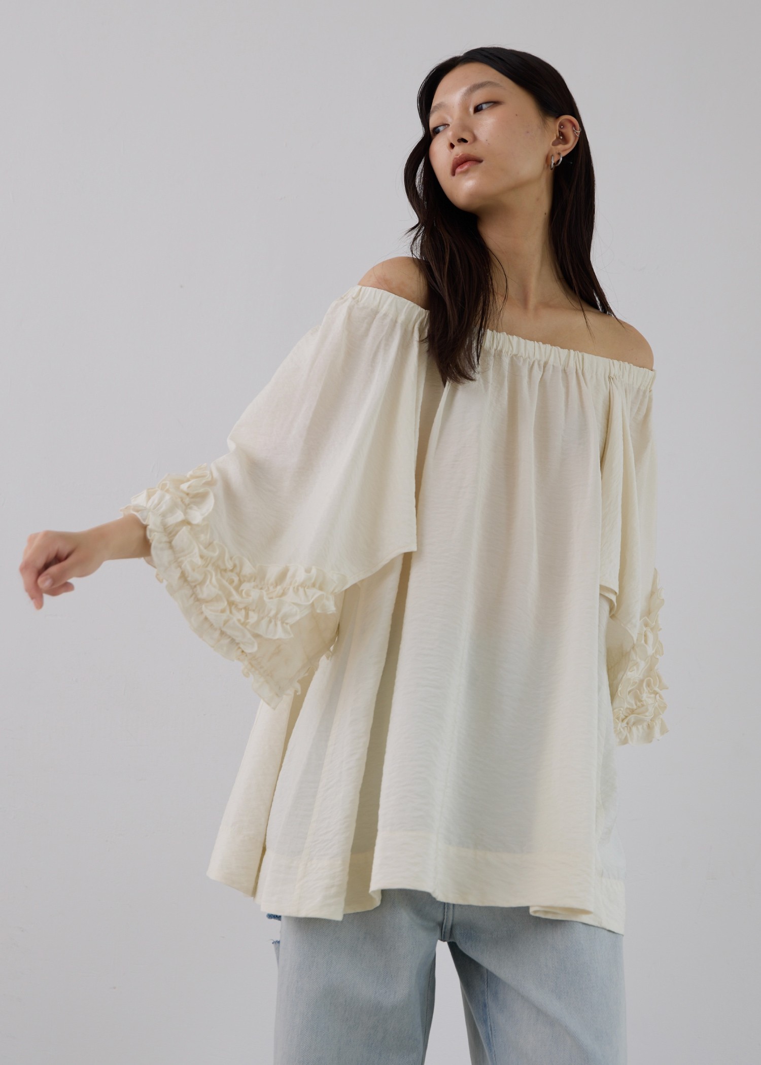 flutter frill sleeve gather tunic