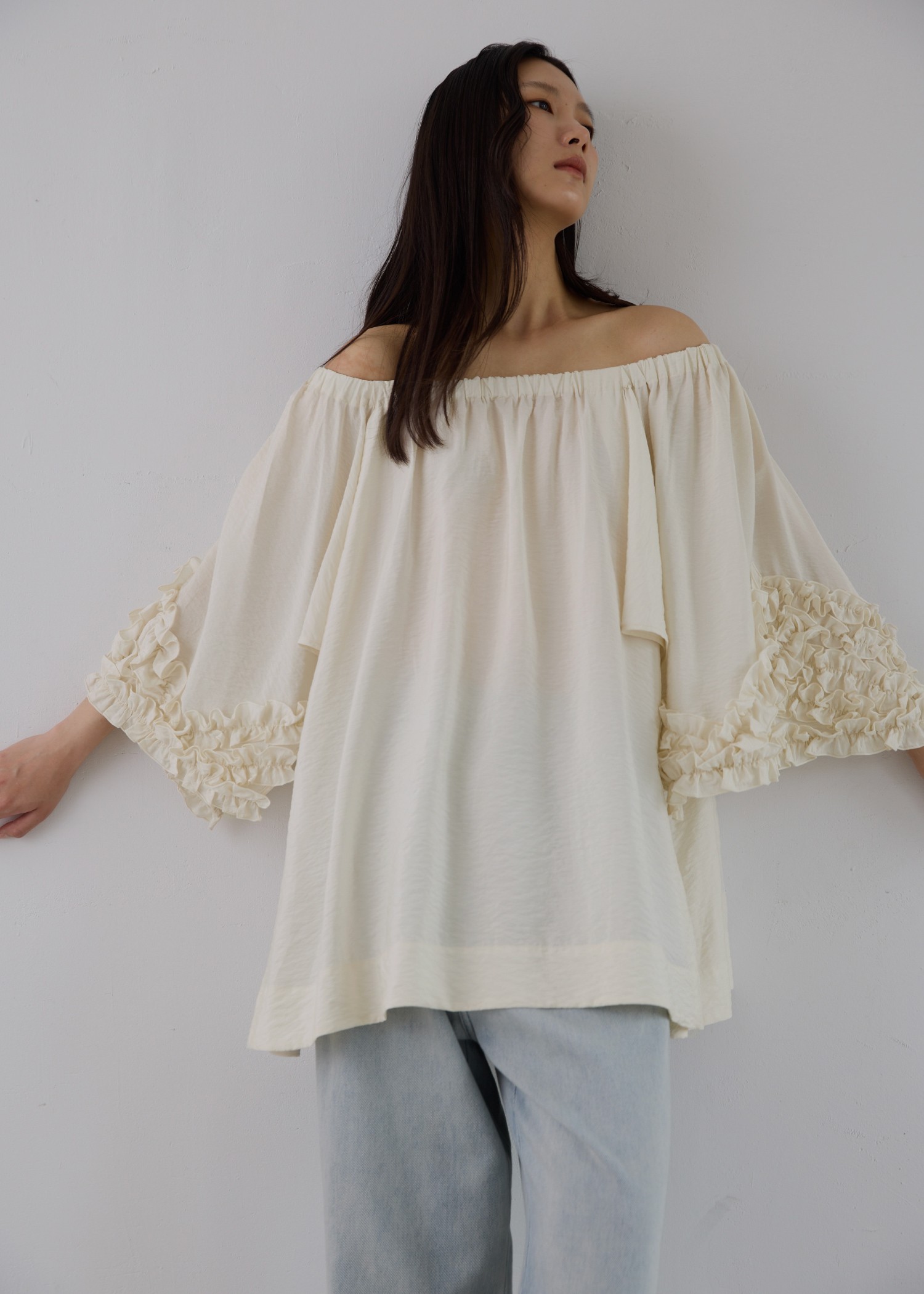 flutter frill sleeve gather tunic