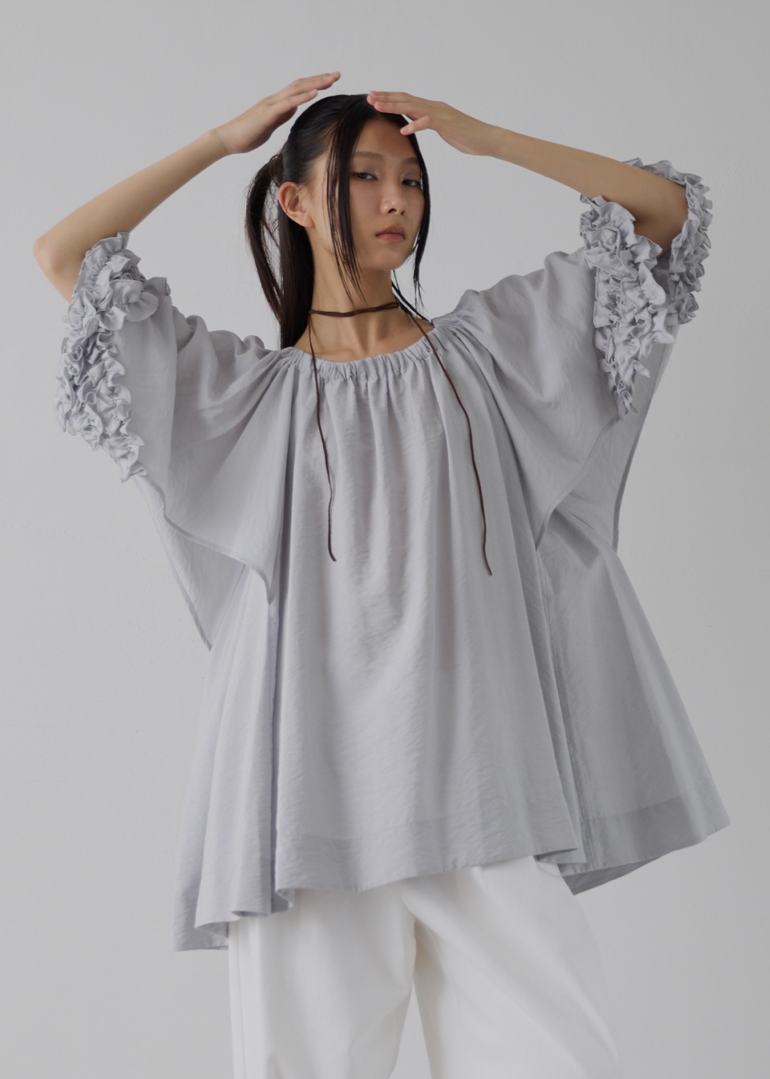 flutter frill sleeve gather tunic