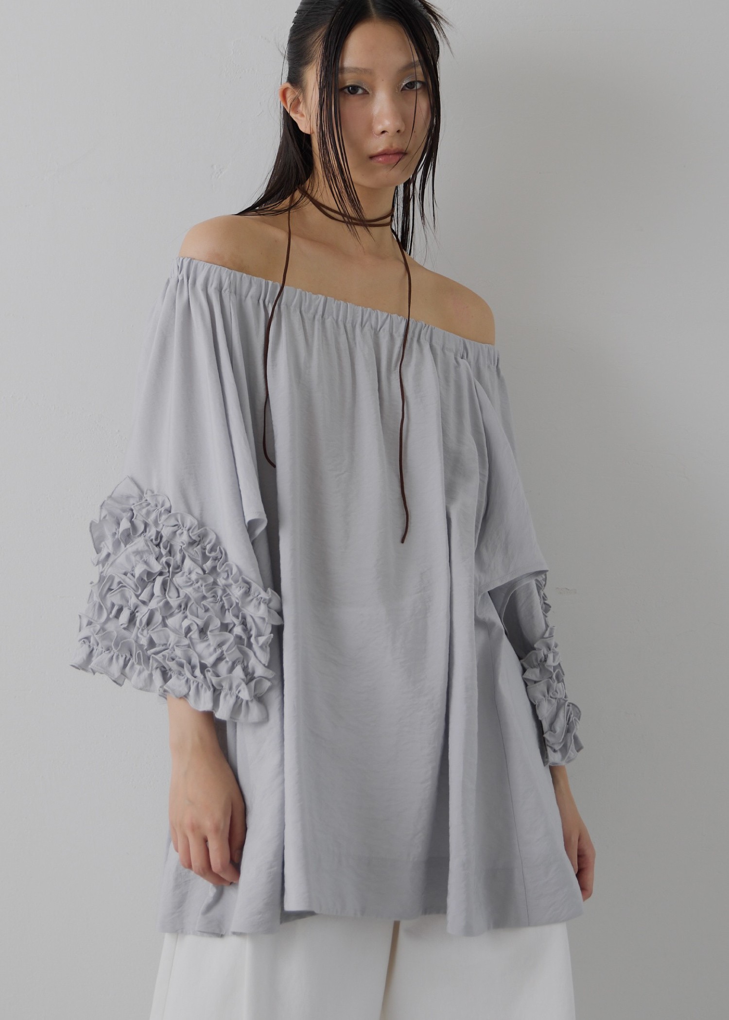 flutter frill sleeve gather tunic