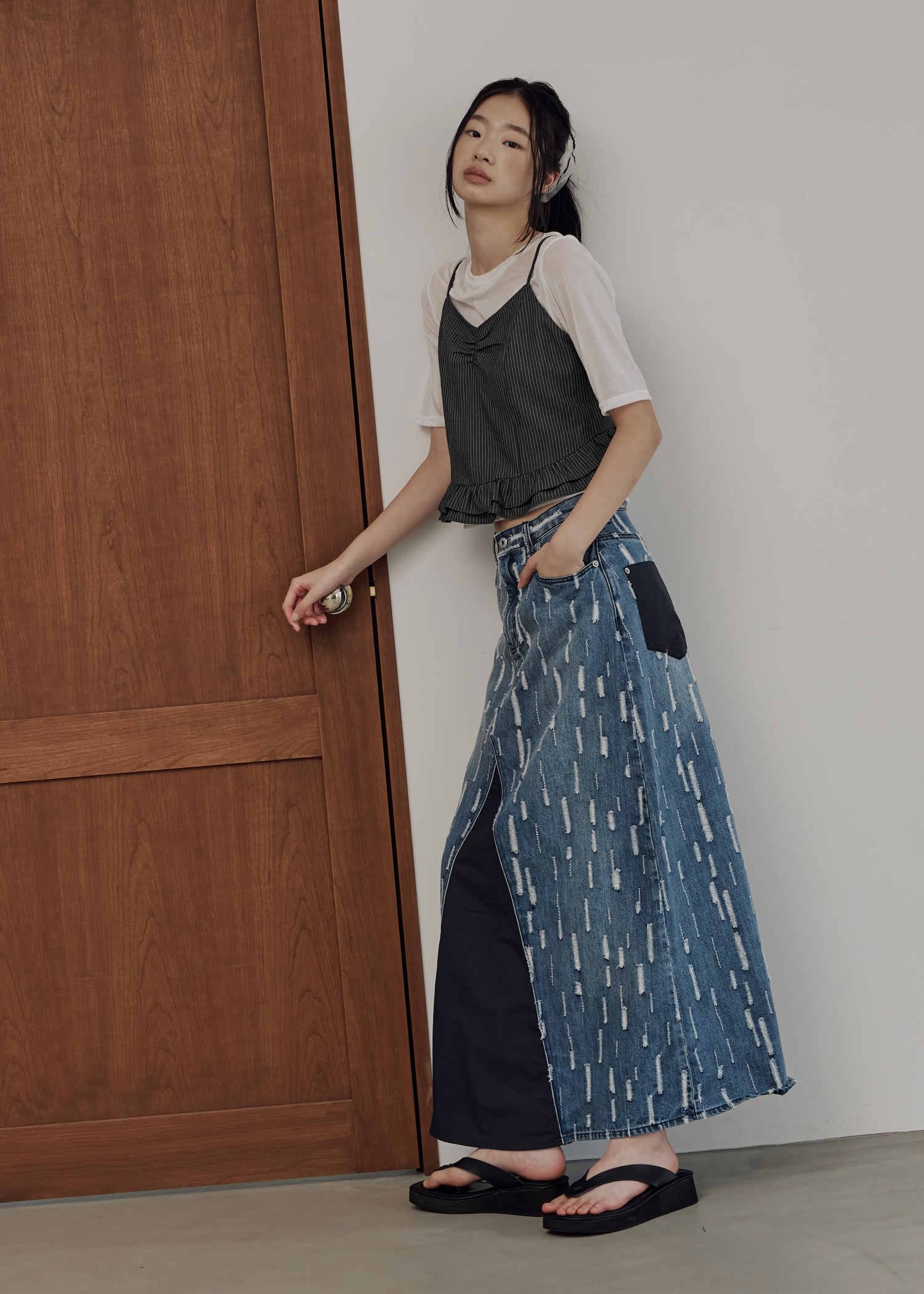 velour mesh tulle half sleeve tops