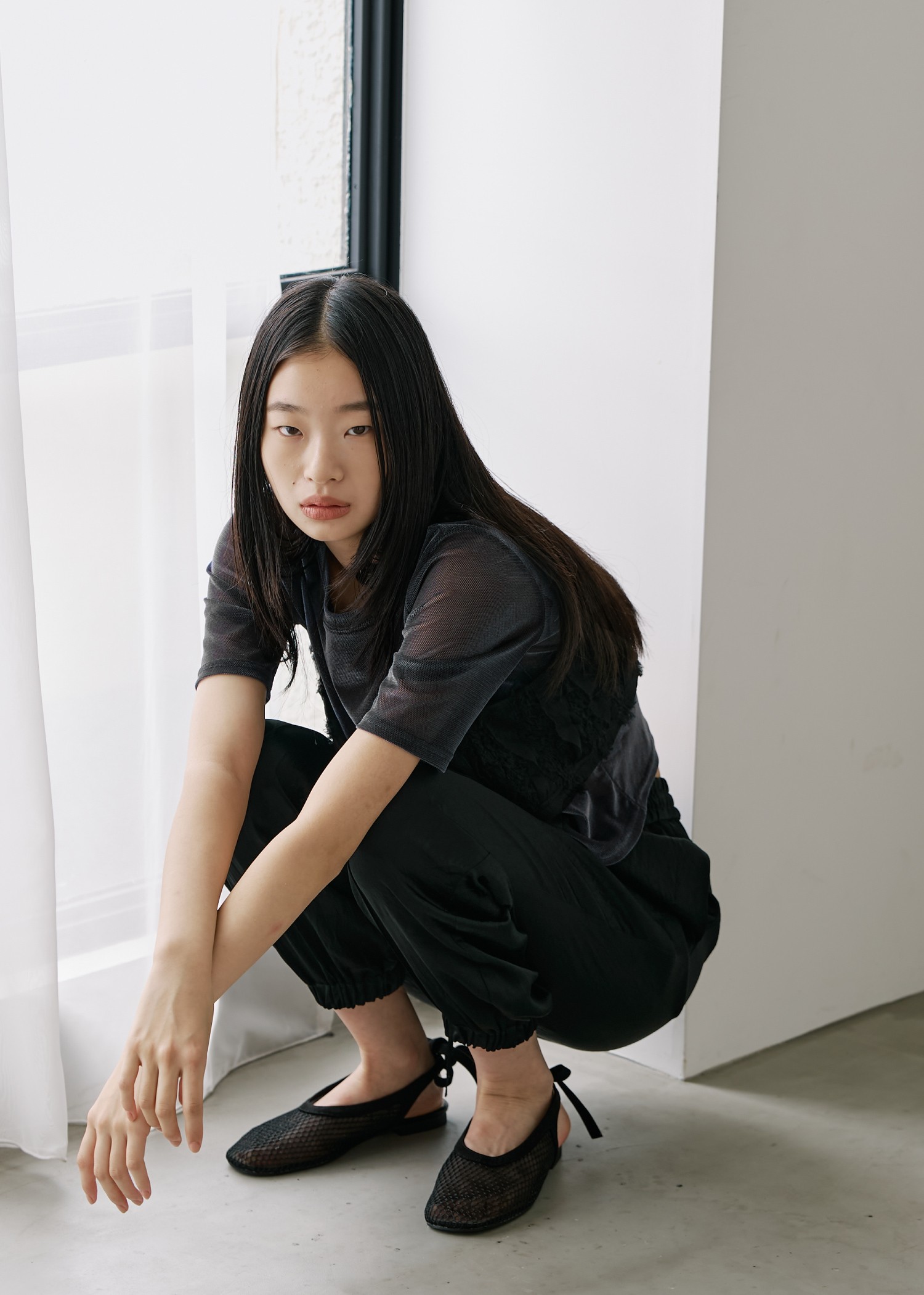 velour mesh tulle half sleeve tops