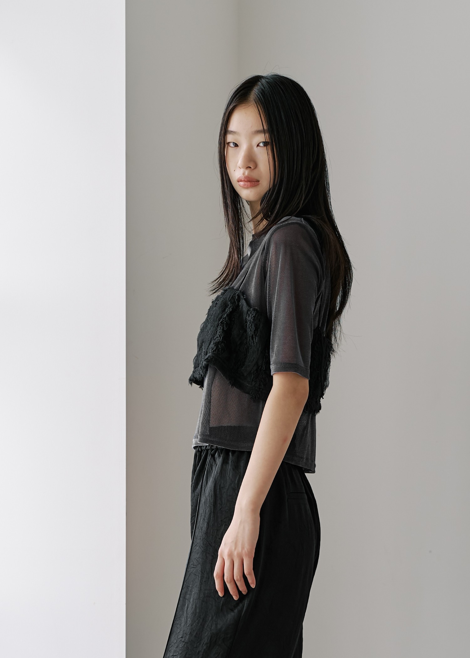 velour mesh tulle half sleeve tops