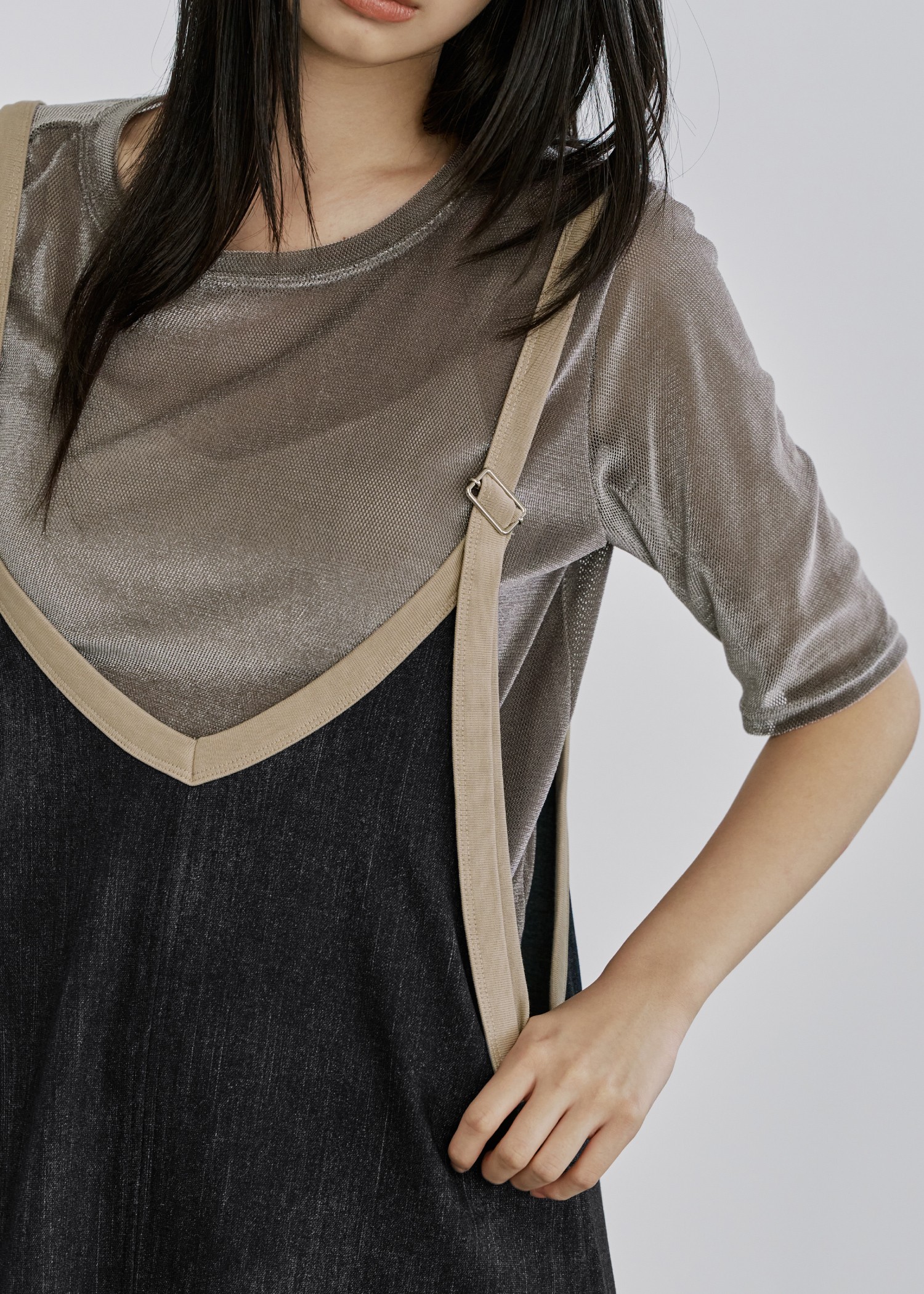 velour mesh tulle half sleeve tops