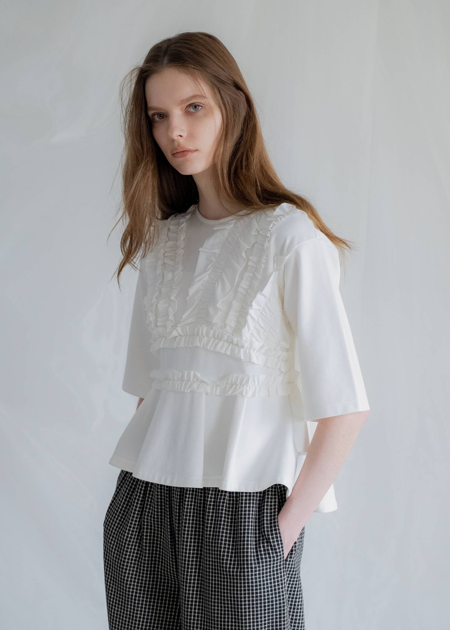 random frill peplum smooth tops