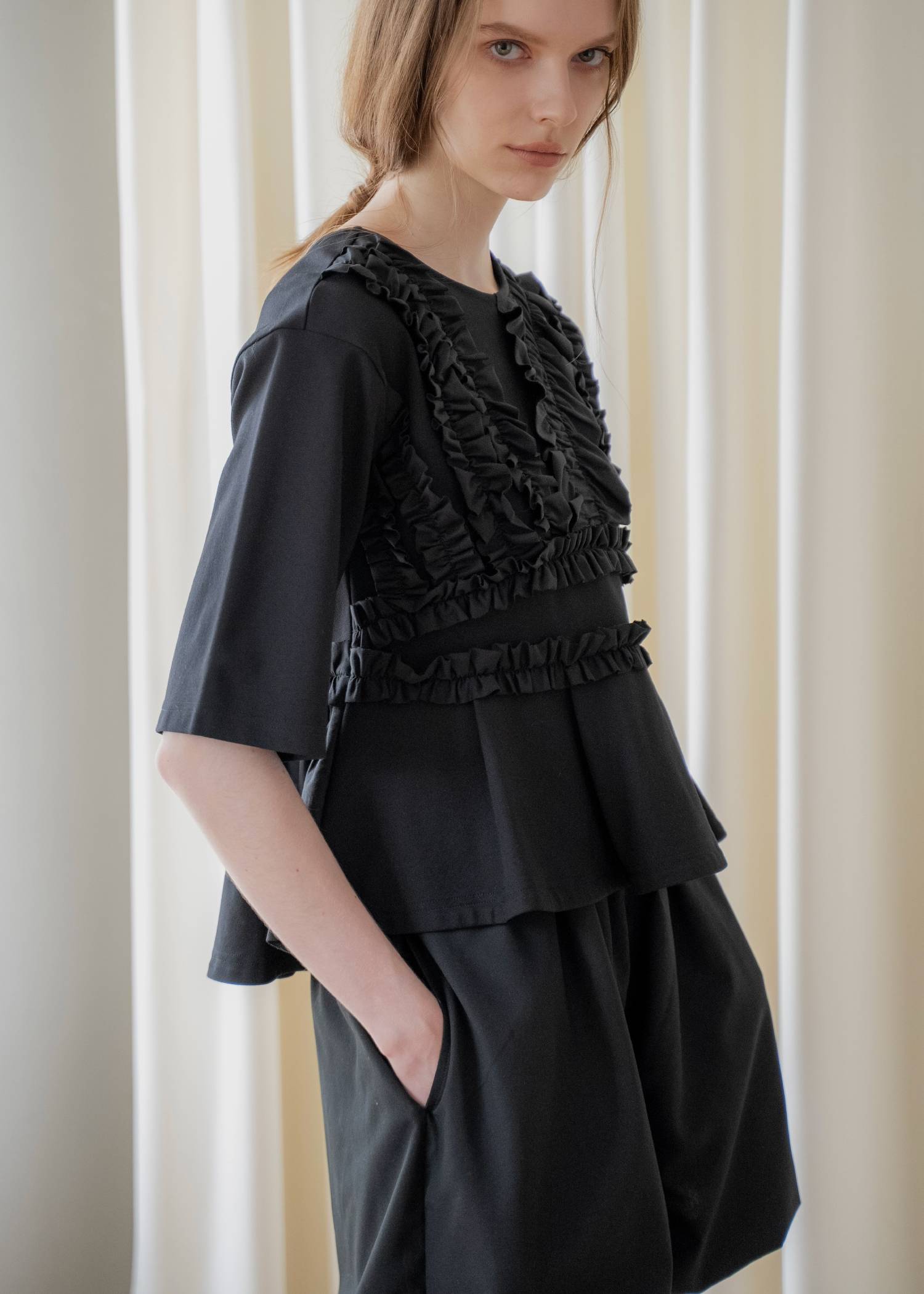 random frill peplum smooth tops