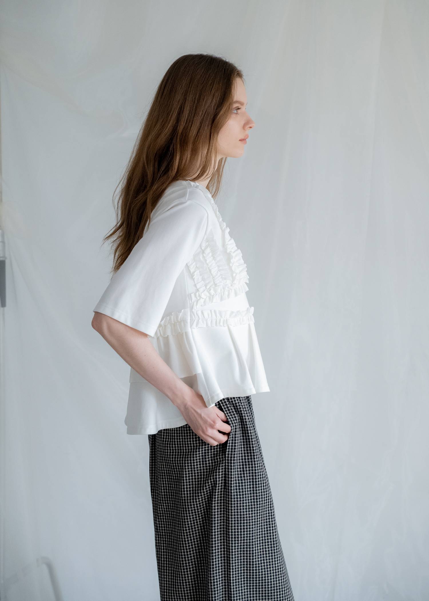 random frill peplum smooth tops