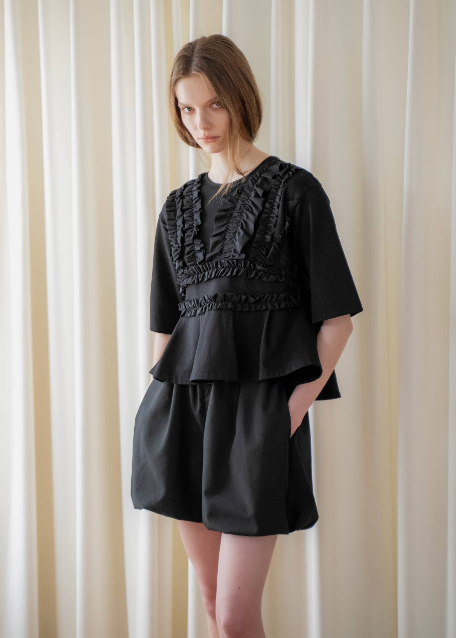 random frill peplum smooth tops