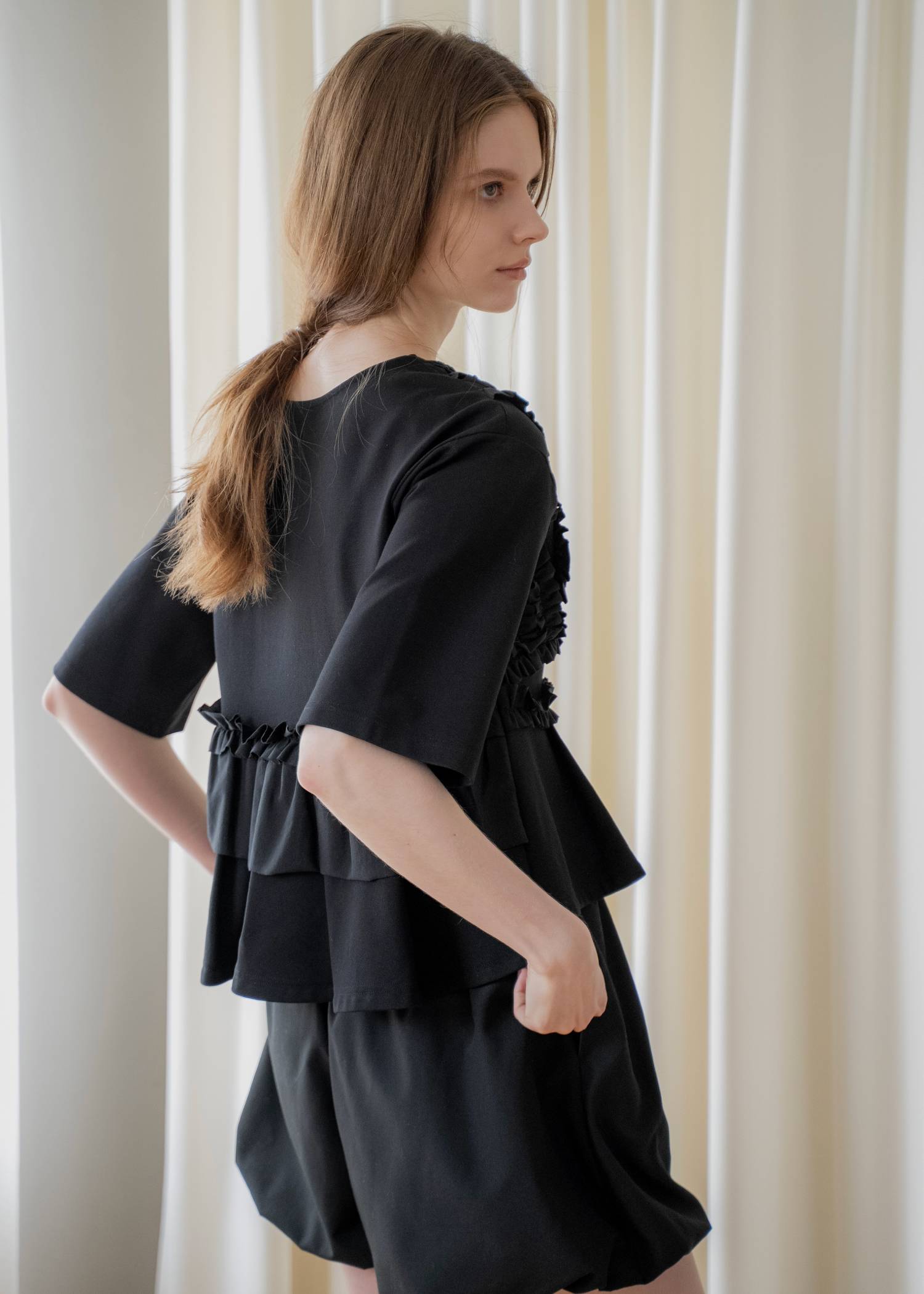 random frill peplum smooth tops