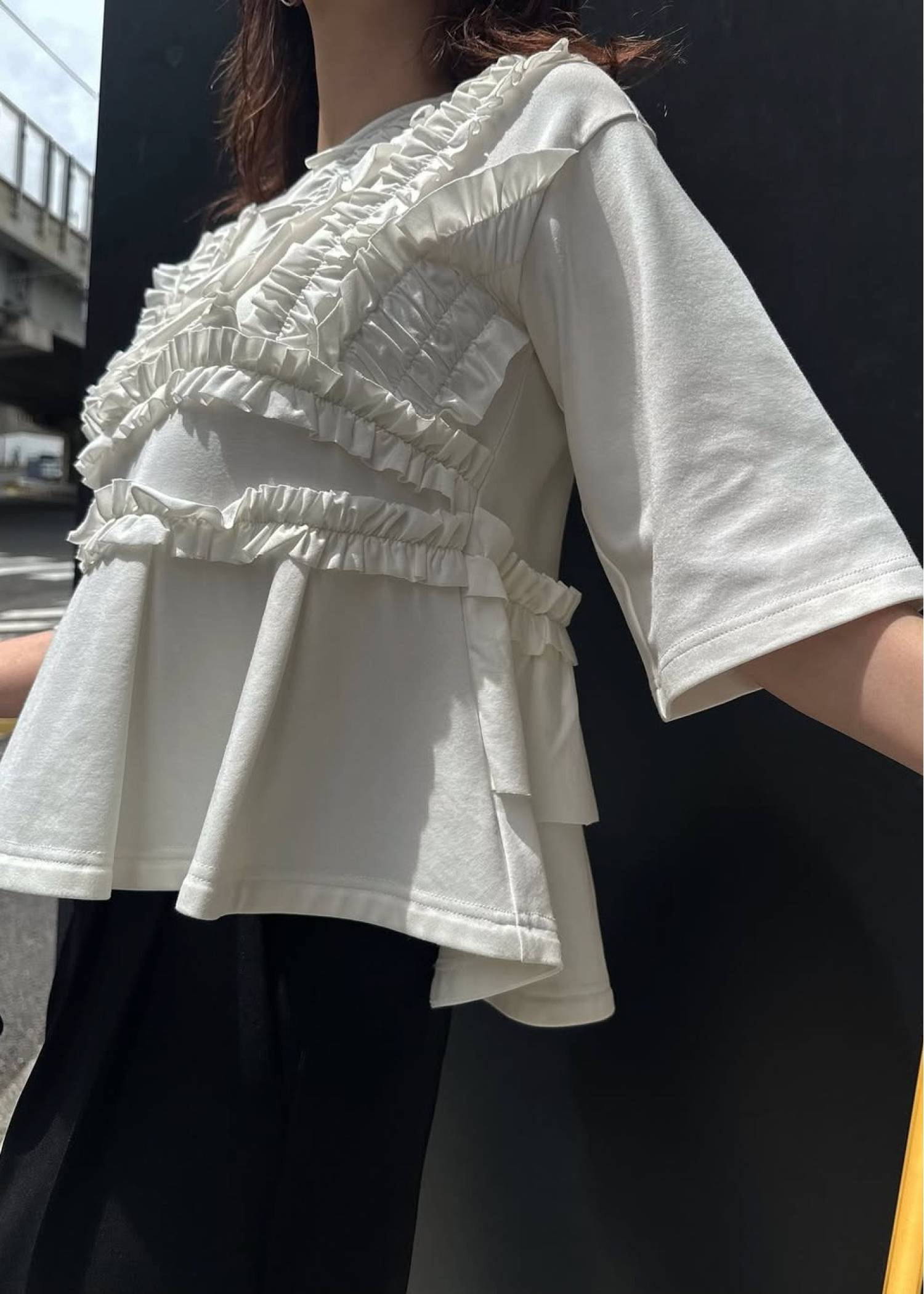 random frill peplum smooth tops