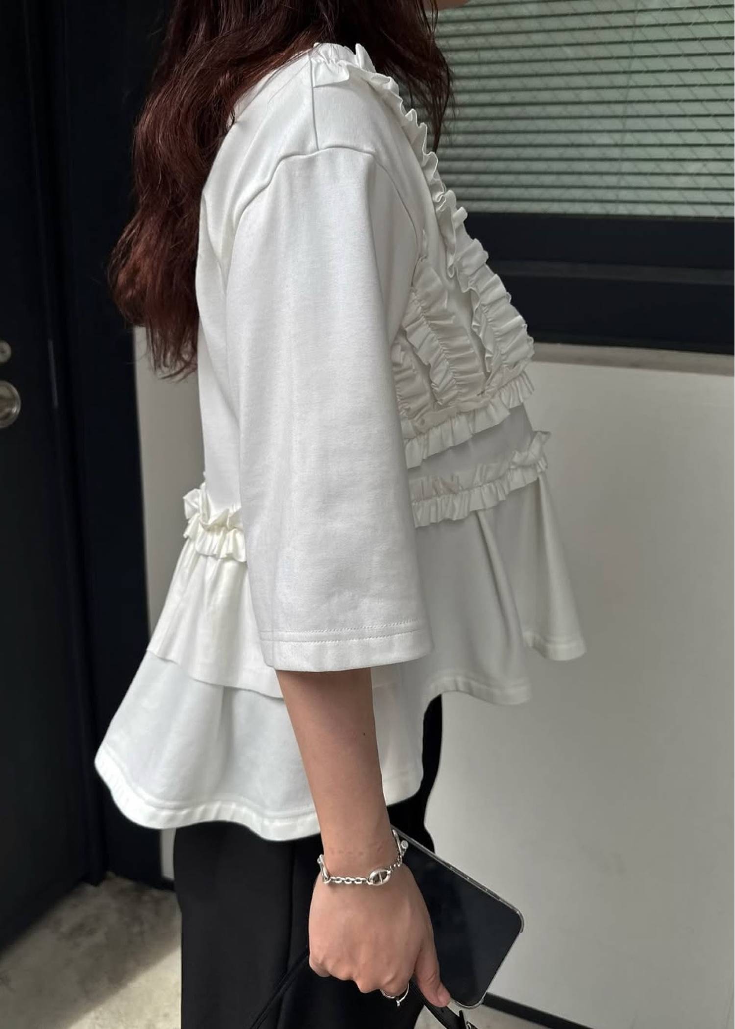 random frill peplum smooth tops