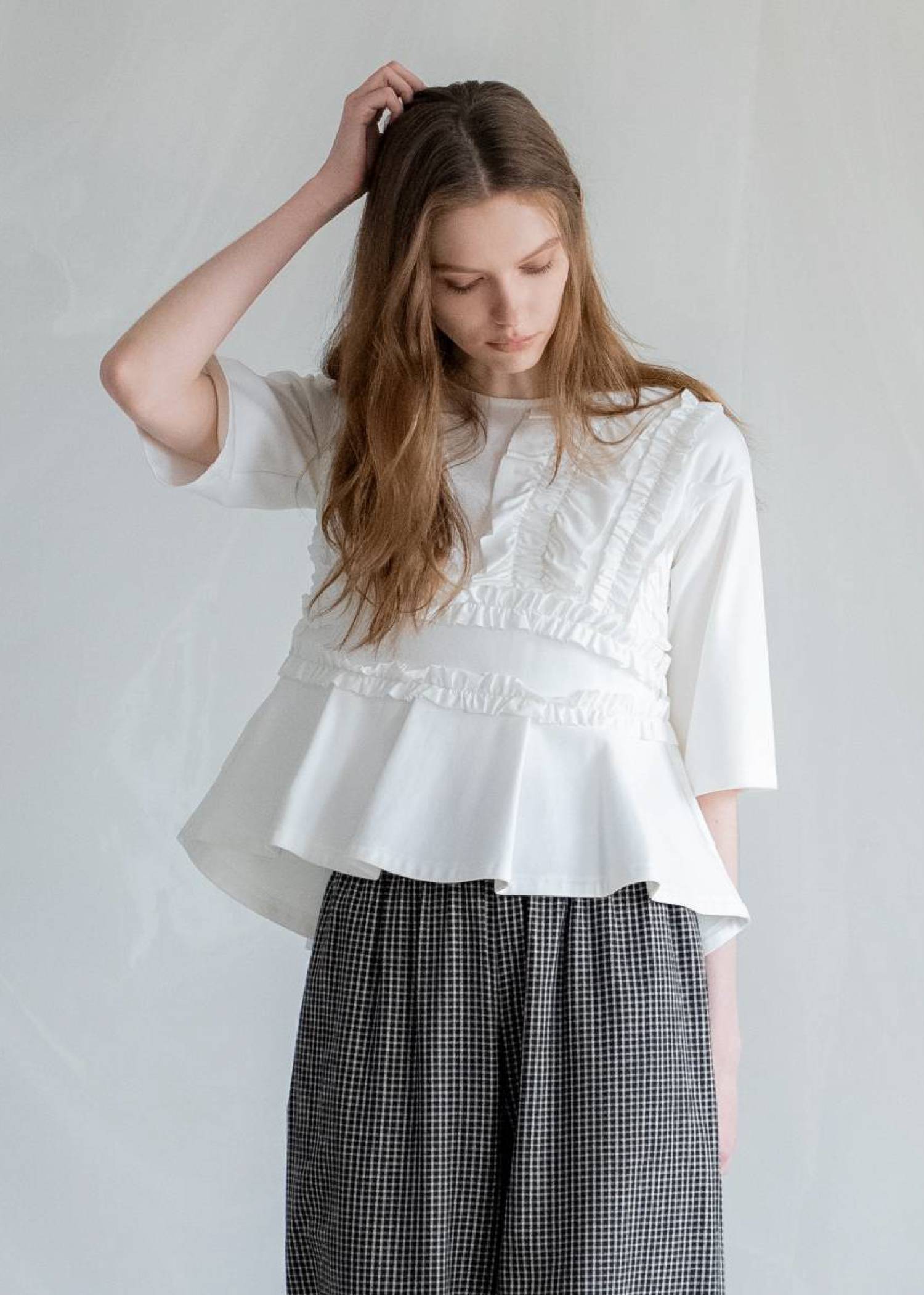 random frill peplum smooth tops