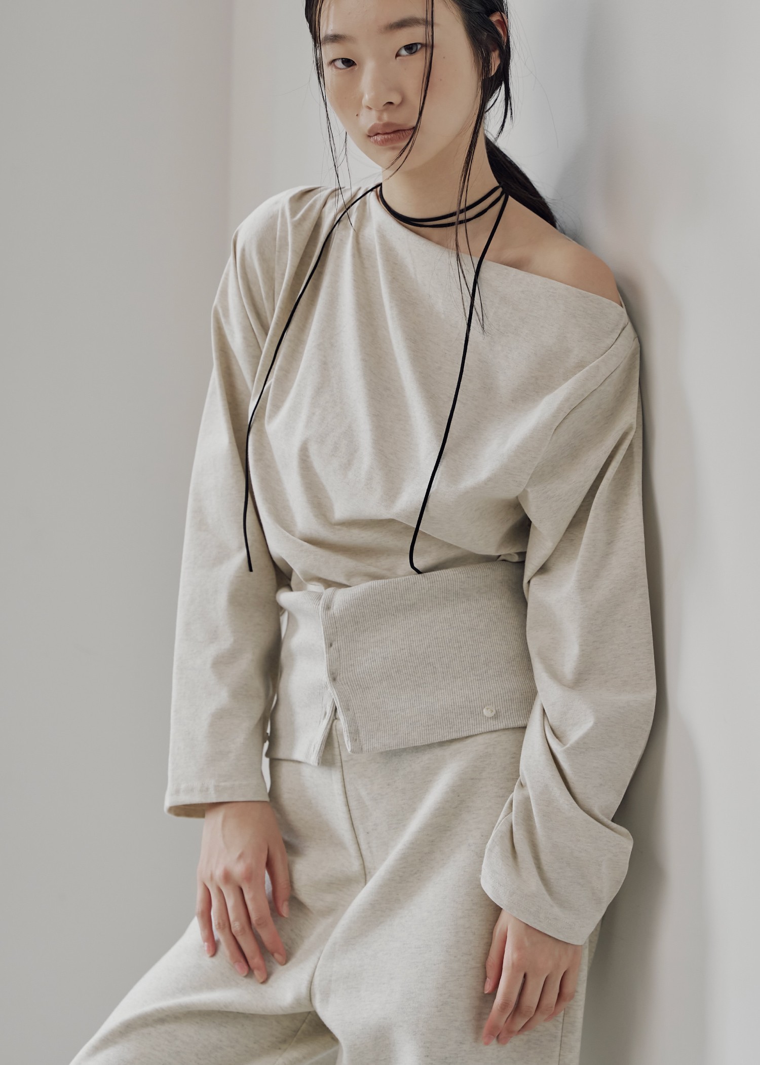 asymmetry drape neck tops