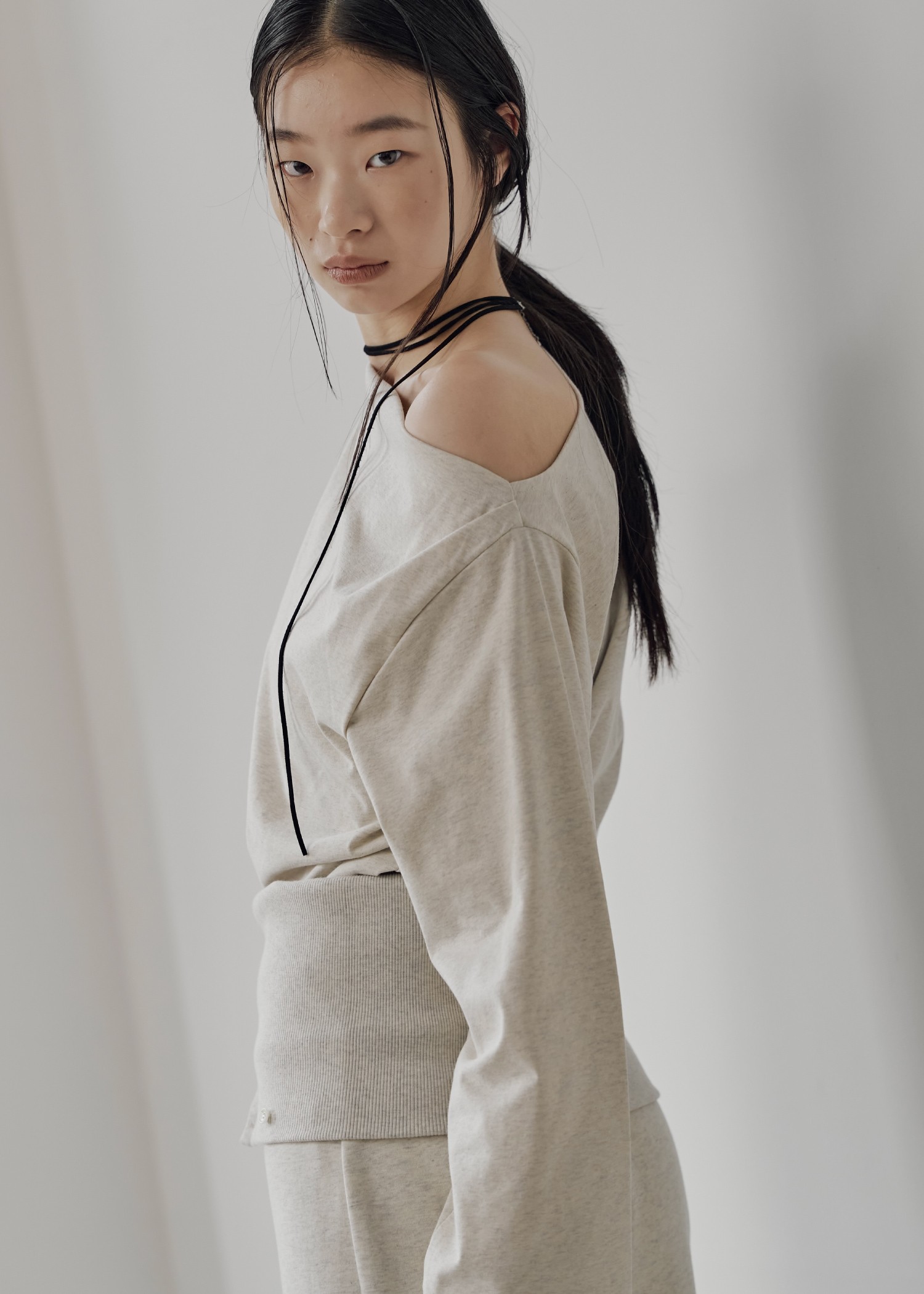 asymmetry drape neck tops