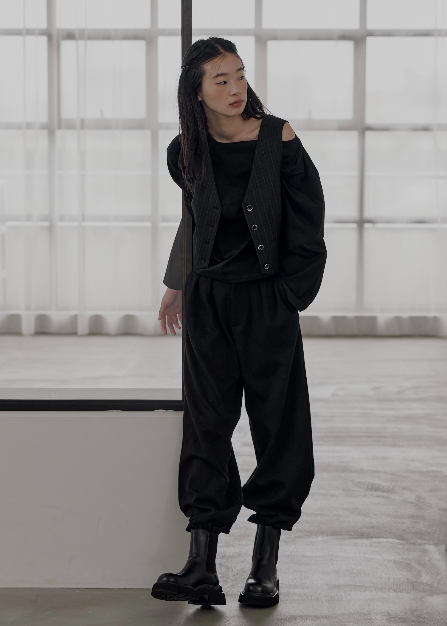 asymmetry drape neck tops