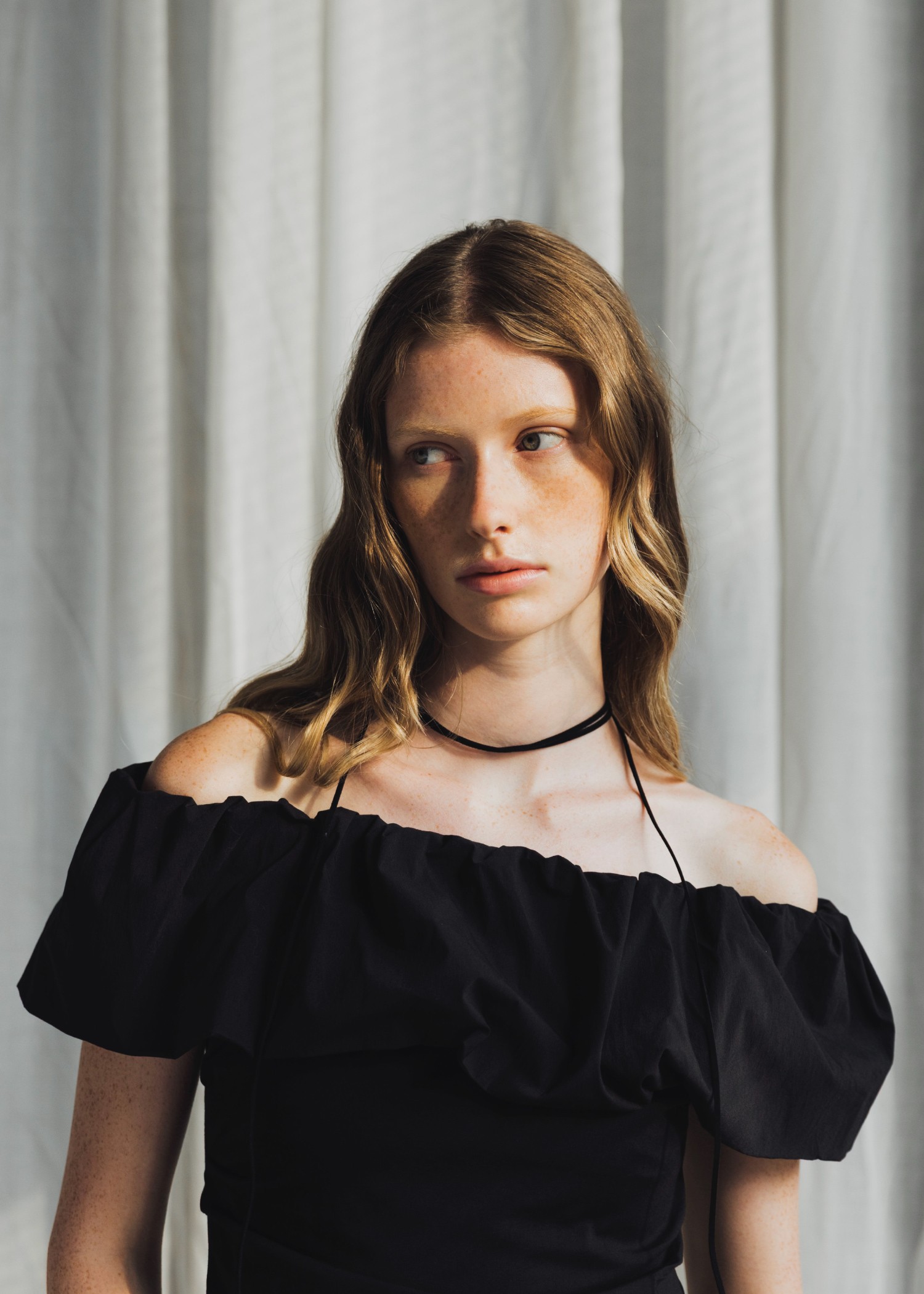 off shoulder frill turnup tops