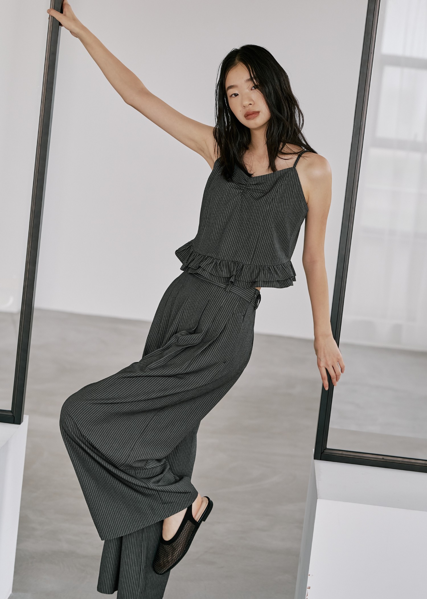 undulate gather frill stripe cami