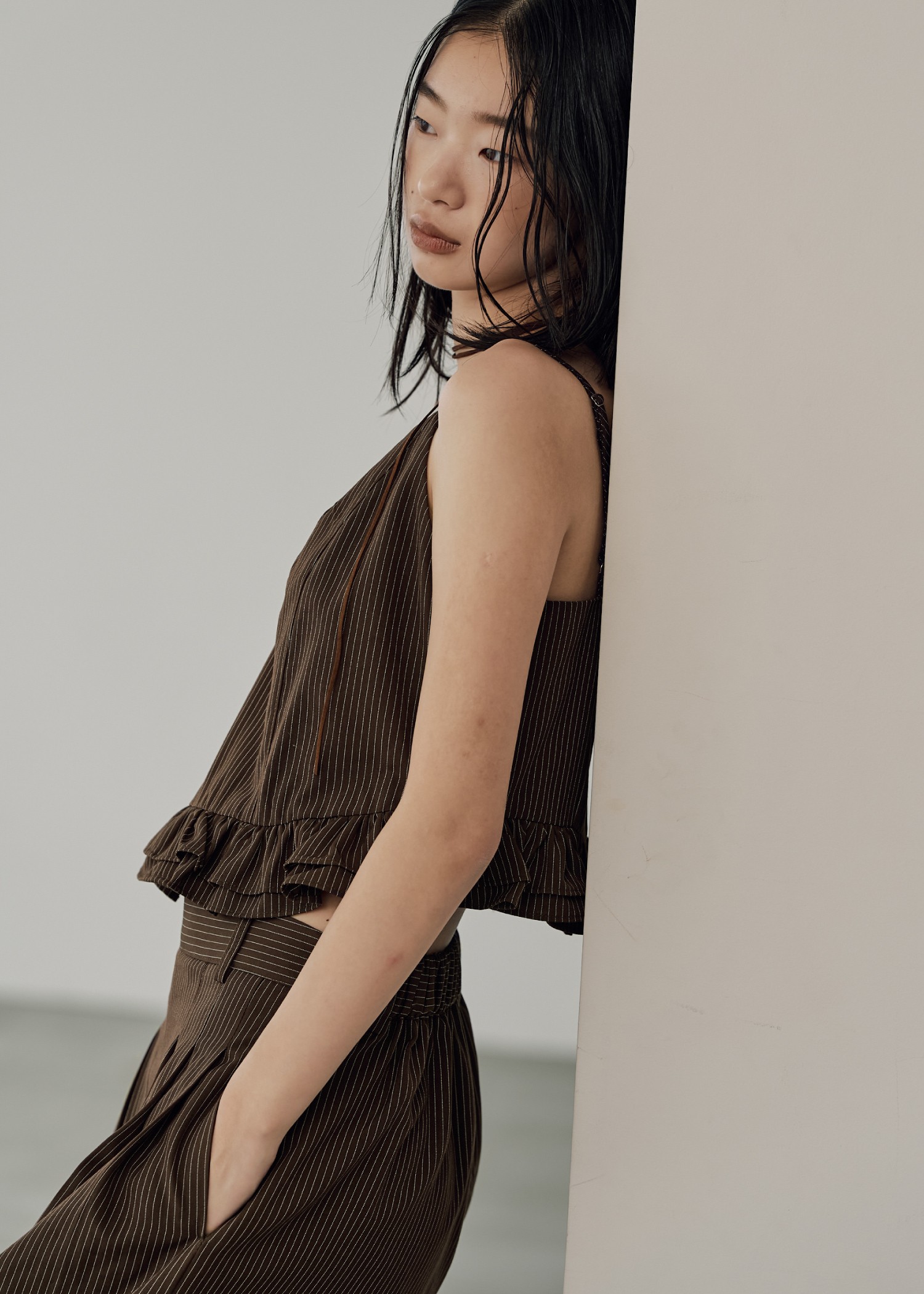 undulate gather frill stripe cami