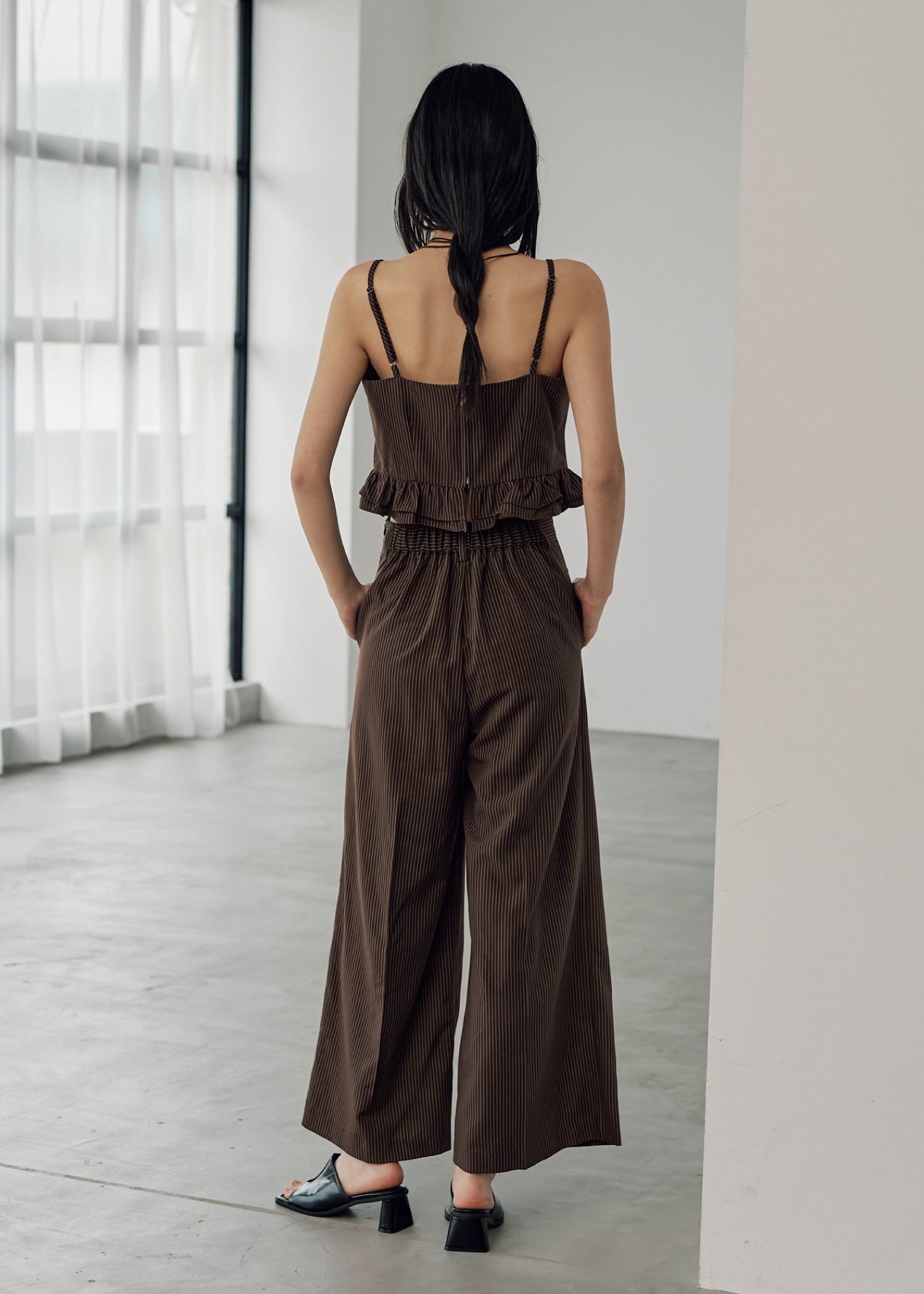 undulate gather frill stripe cami