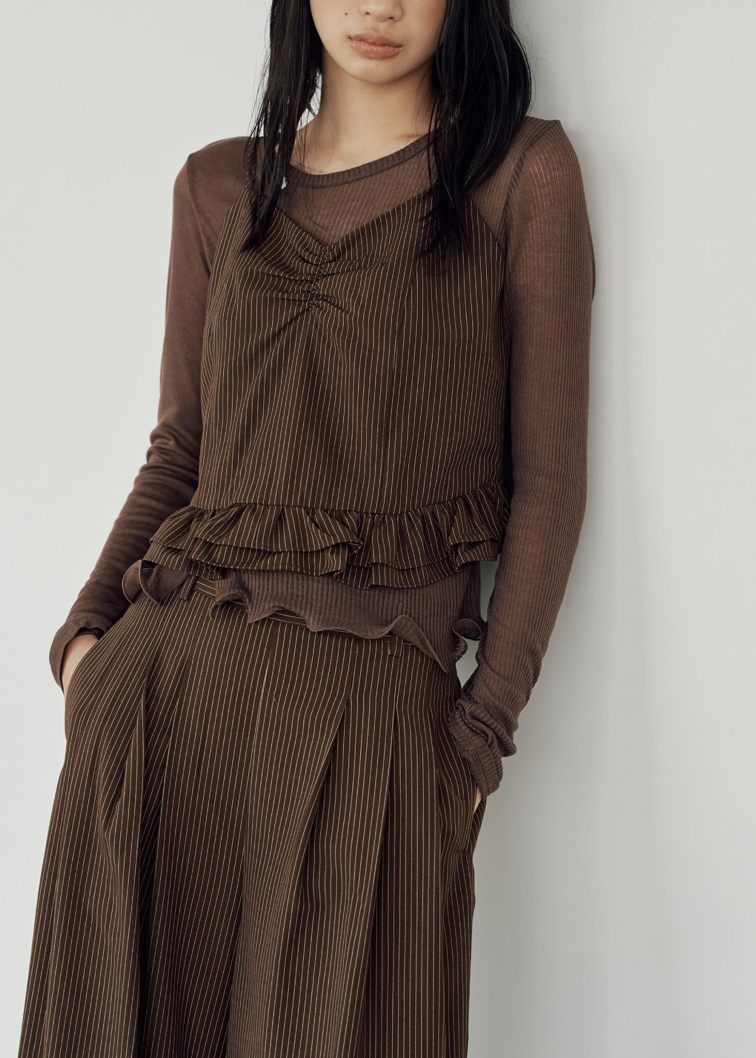 undulate gather frill stripe cami