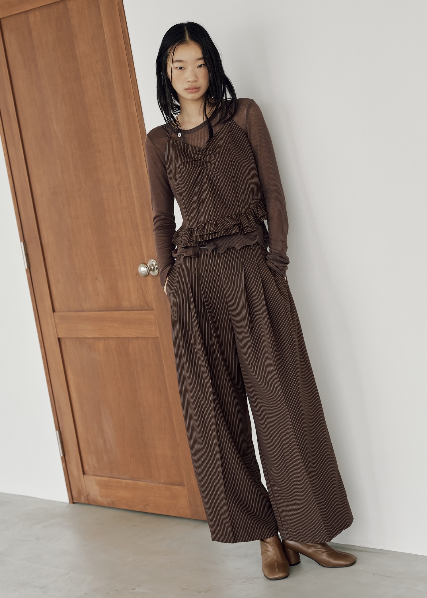 undulate gather frill stripe cami