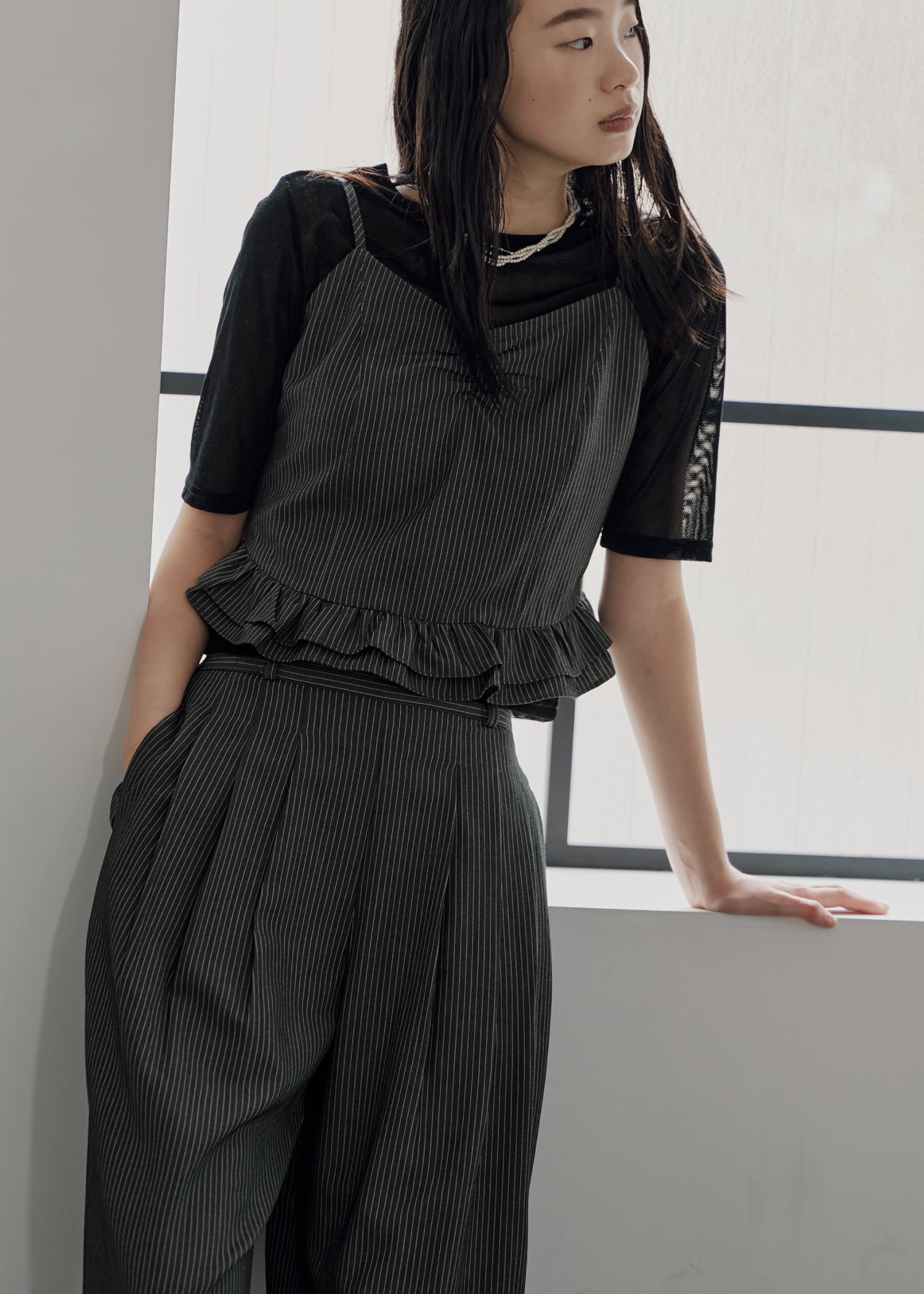 undulate gather frill stripe cami