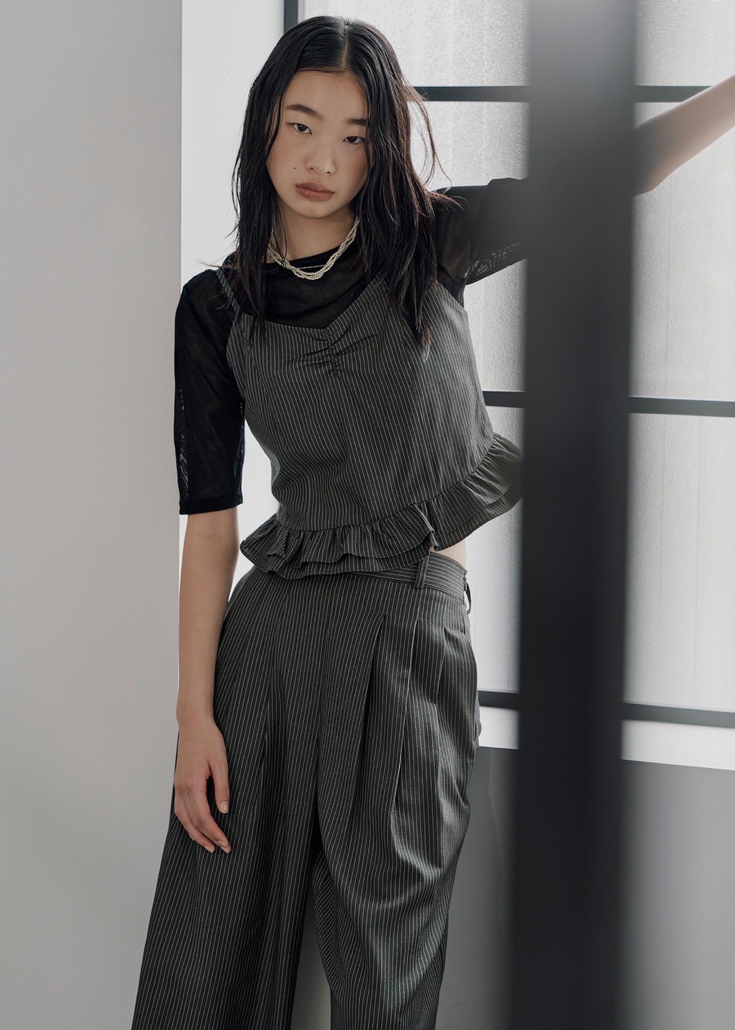 undulate gather frill stripe cami