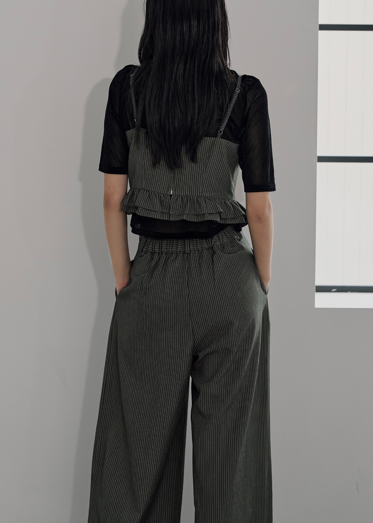 undulate gather frill stripe cami