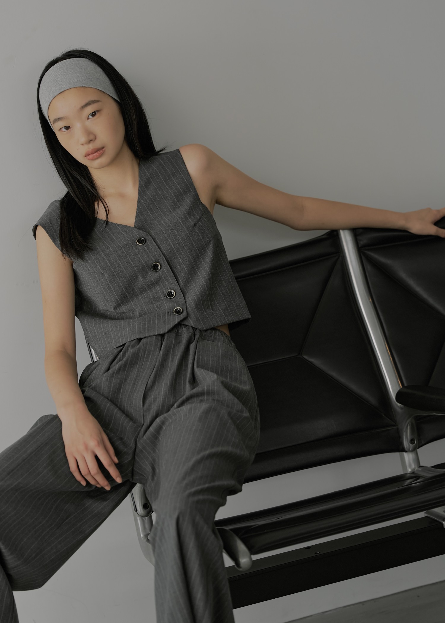 stripe angular design vest